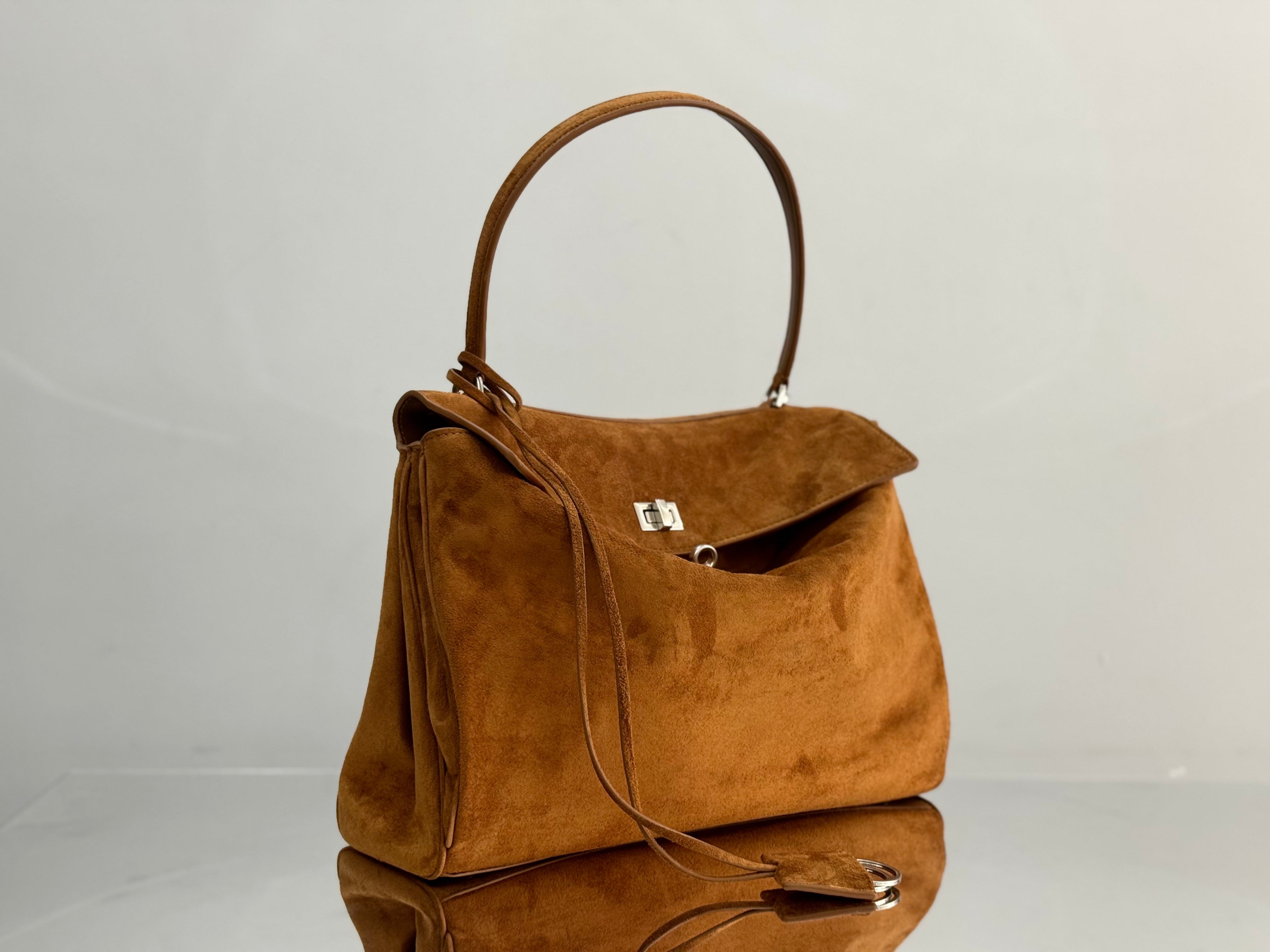 Balenciaga Medium Bag 35 Camel Brown Suede Sliver Hardware