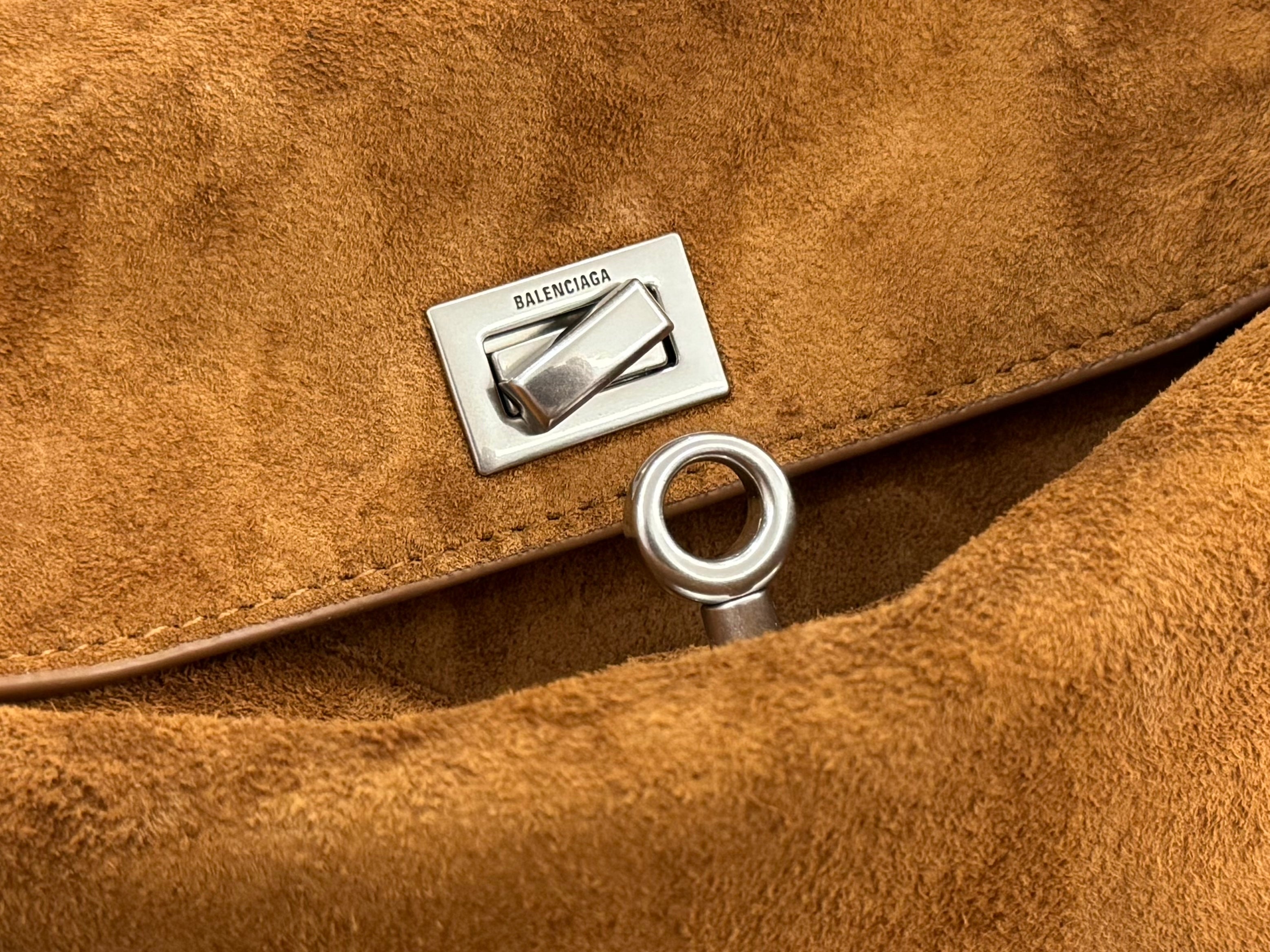 Balenciaga Large Bag 40 Camel Brown Suede Sliver Hardware