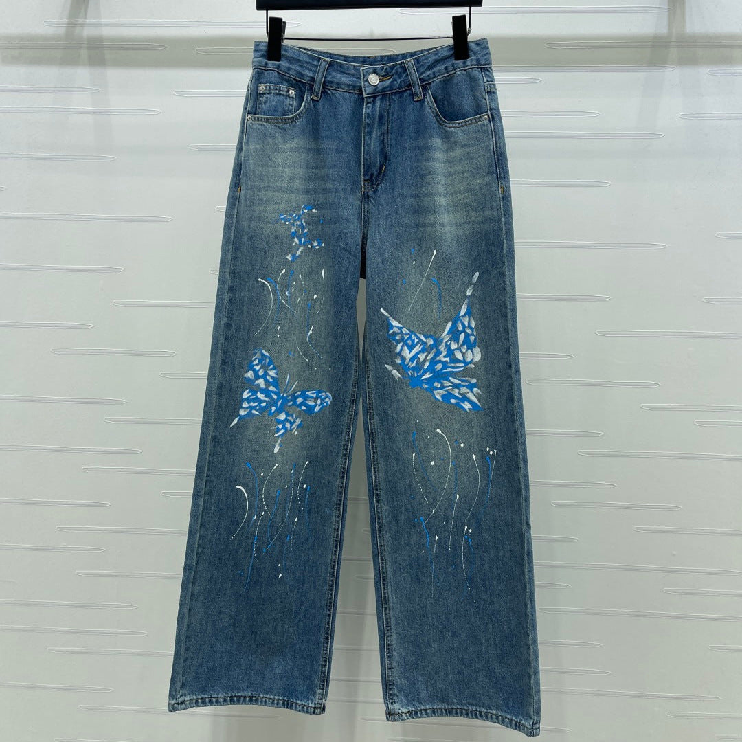 Chanel 2026 Blue Butterfly Straight-leg Jeans Cotton 402512