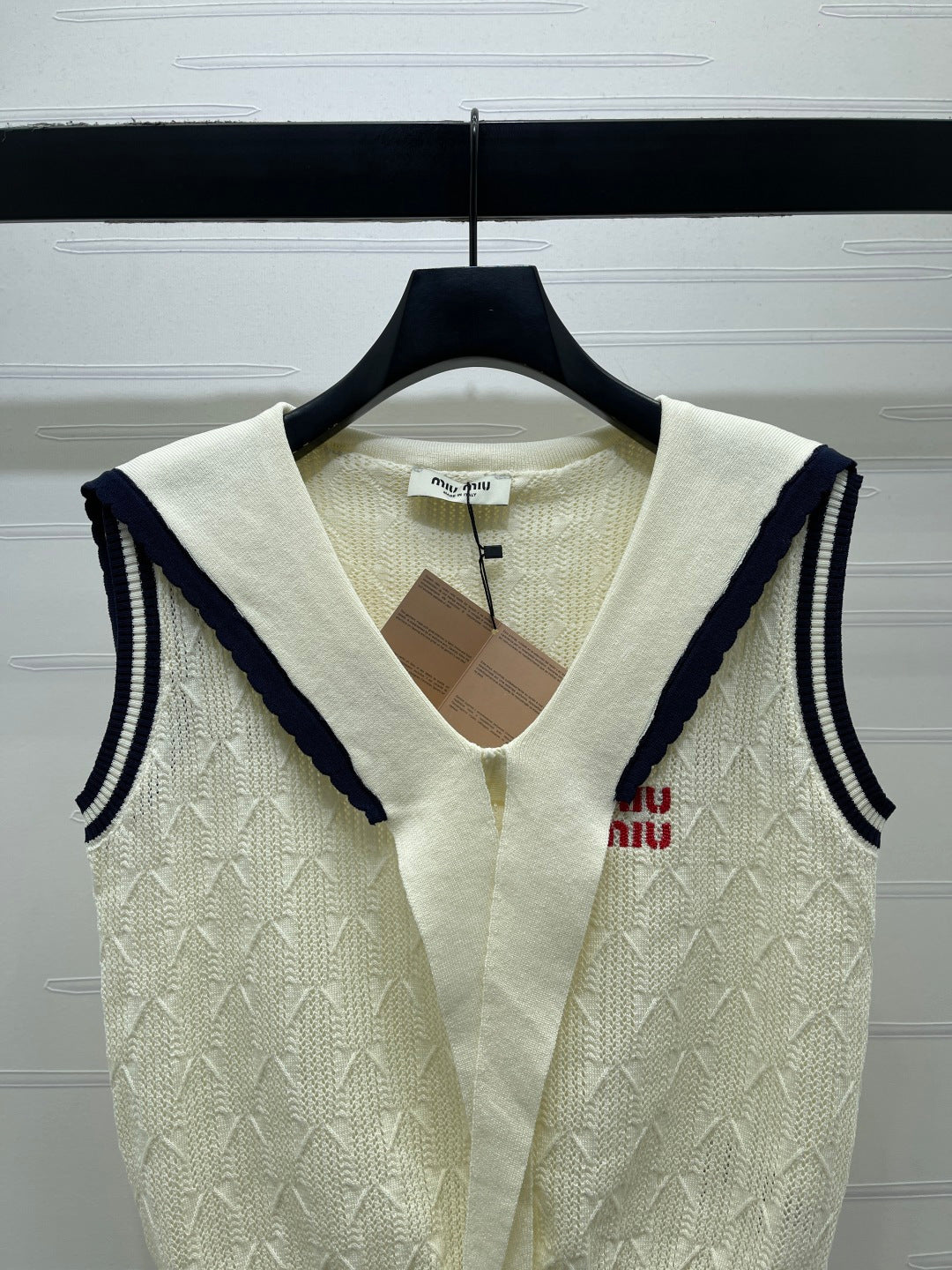 Miumiu 2026 Cable-knit Sleeveless Sweater Vest Cream Cotton