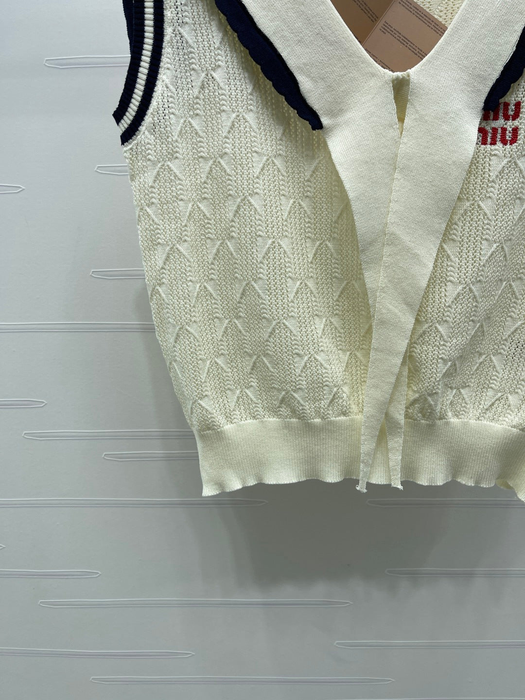 Miumiu 2026 Cable-knit Sleeveless Sweater Vest Cream Cotton