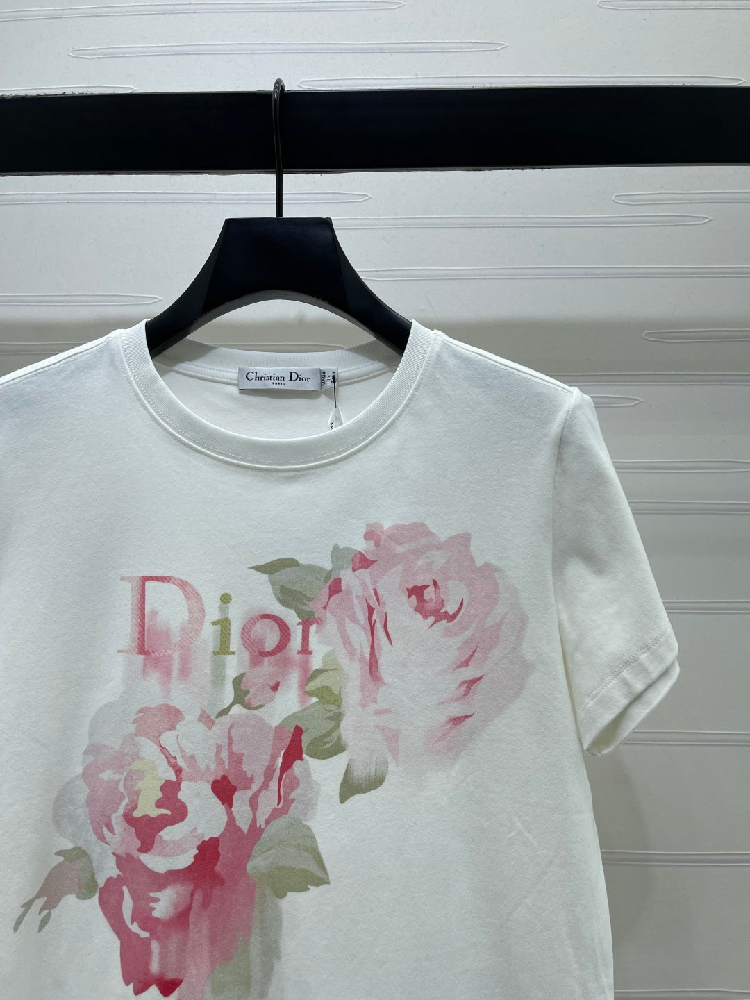 Dior 2026 Painted Rose T-shirt White Pink Cotton