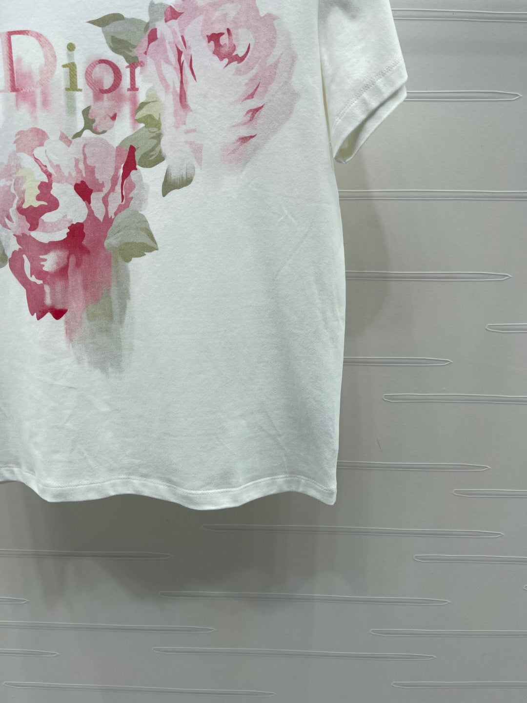 Dior 2026 Painted Rose T-shirt White Pink Cotton