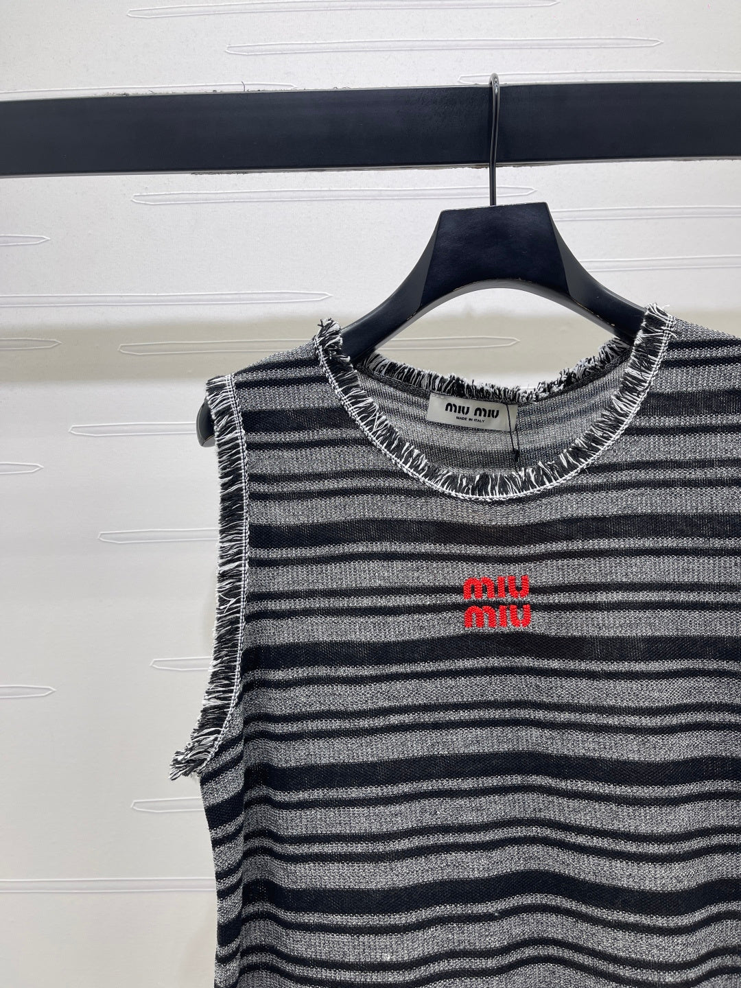 Miumiu 2026 Striped Knitted Vest Black Grey Wool Polyester 766322