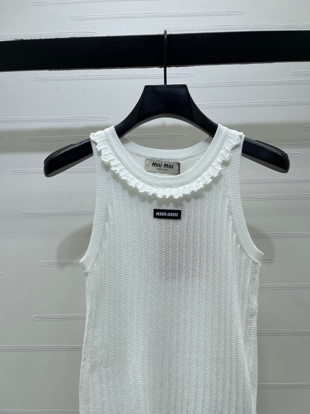 Miumiu 2026 Lace Collar Knitted Vest White Tencel 380691
