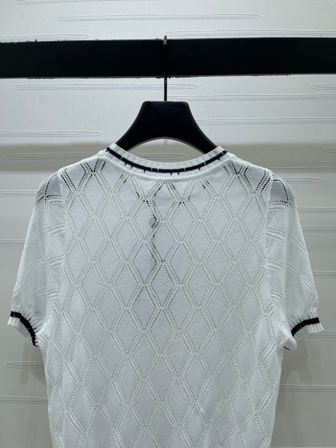 Chanel 2026 Diamond Pattern Knit Short-Sleeve T-Shirt Tencel 397443