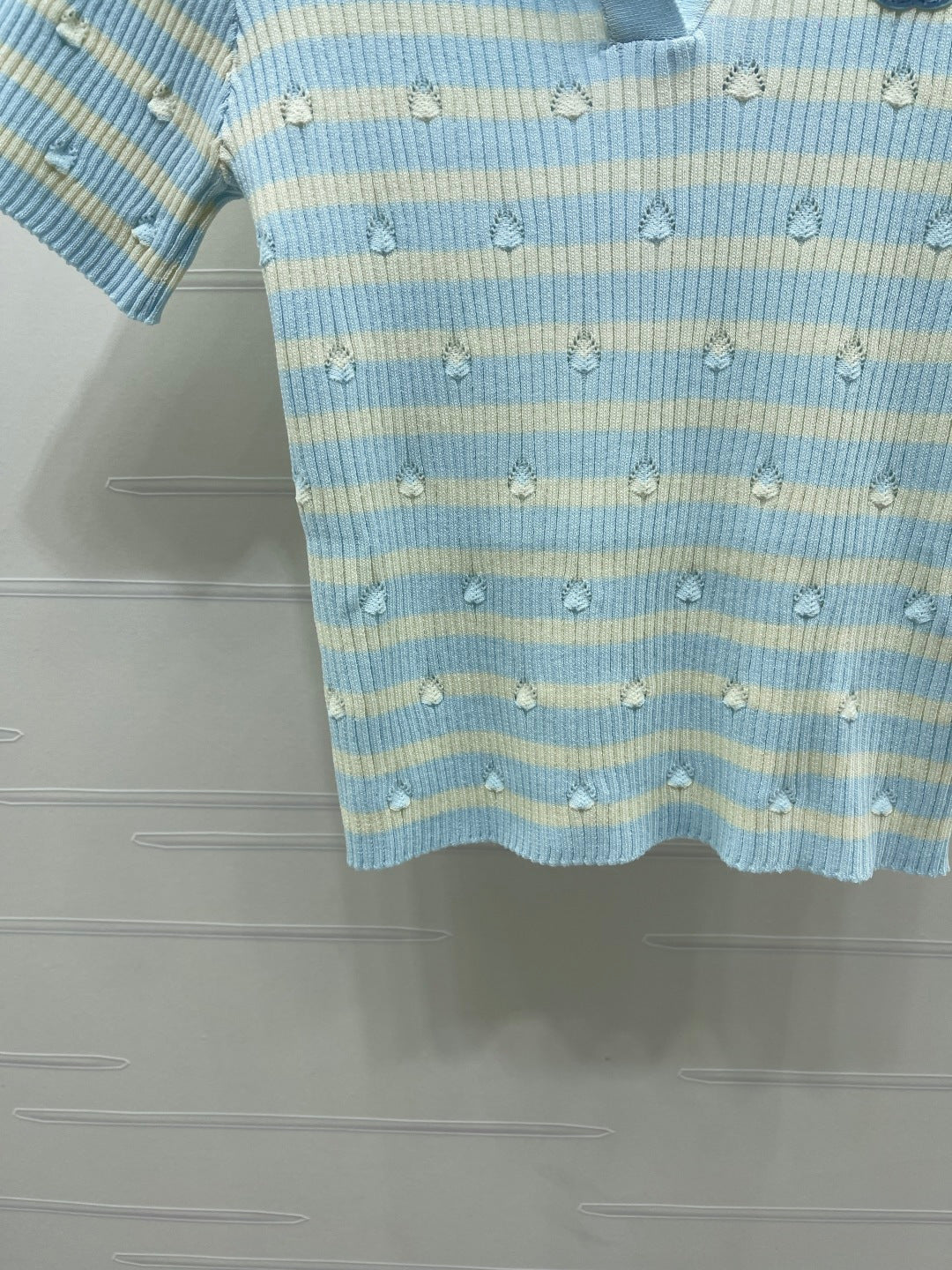 Chanel 2026 Striped Collared Knit Short-Sleeve T-Shirt Cotton 677728