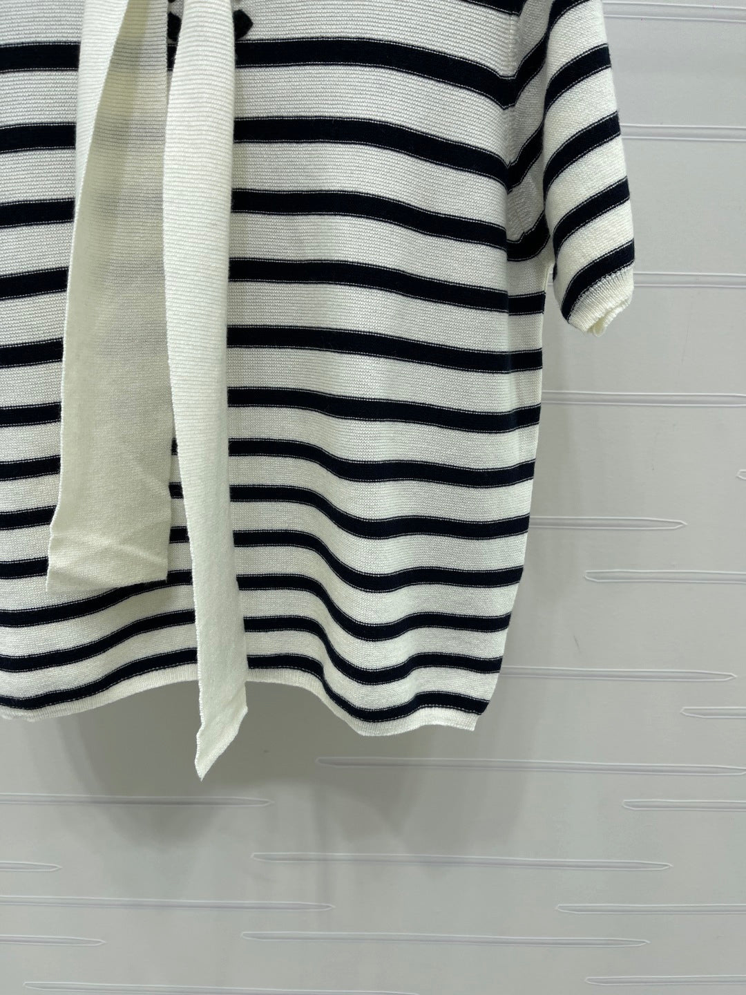 Chanel 2026 Shawl-Style Striped Knit Short-Sleeve Top Viscose 677747