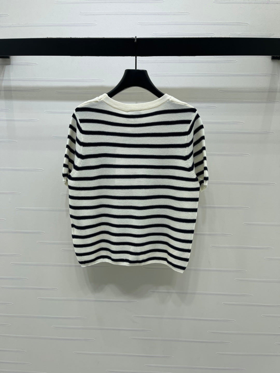 Chanel 2026 Shawl-Style Striped Knit Short-Sleeve Top Viscose 677747