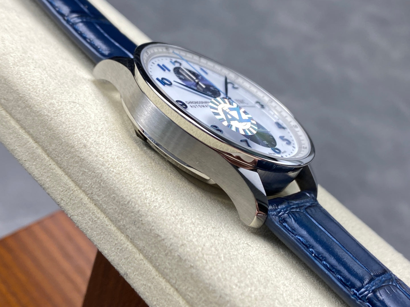 IWC Portuguese 41mm White Blue Dial Steel Case Navy Blue Leather