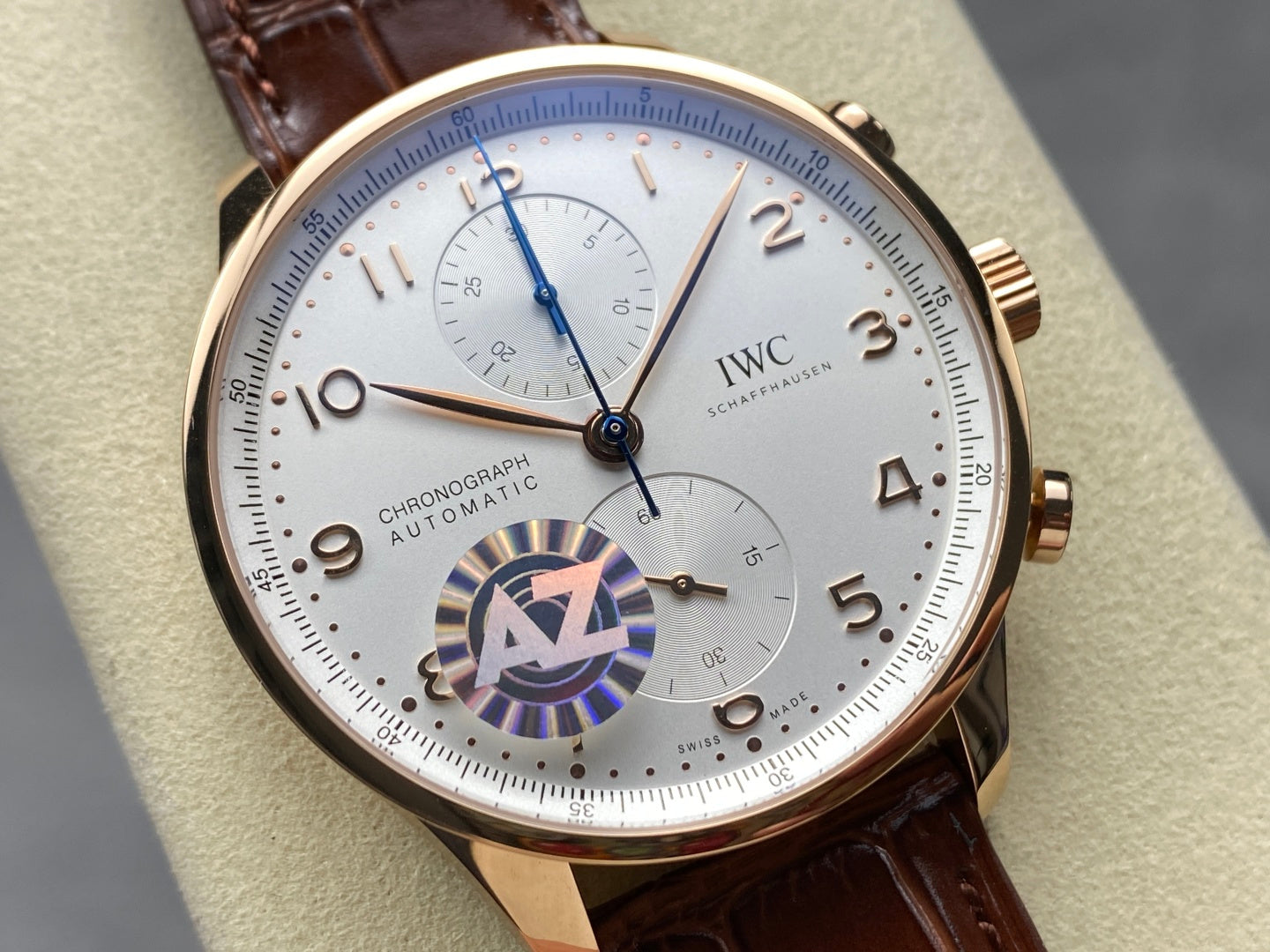 IWC Portuguese 41mm Cream Dial Pink Gold Case Brown Leather