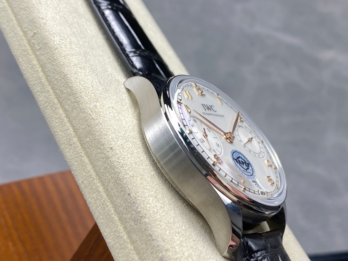 IWC Portuguese 42.4mm Cream Dial Steel Case Black Leather Strap