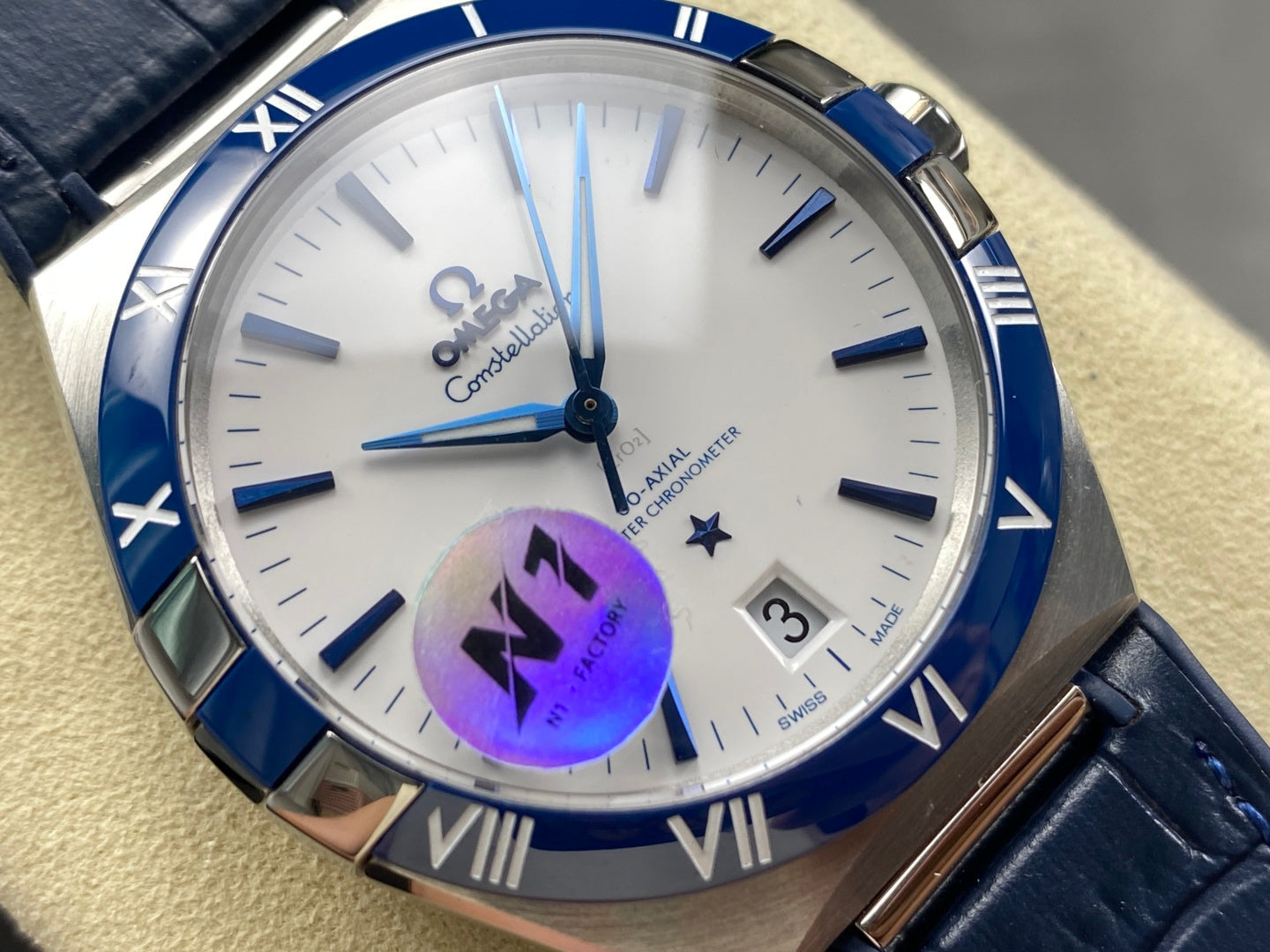 Omega Constellation Co-Axial Master Chronometer 41 mm White Dial Blue Leather Strap