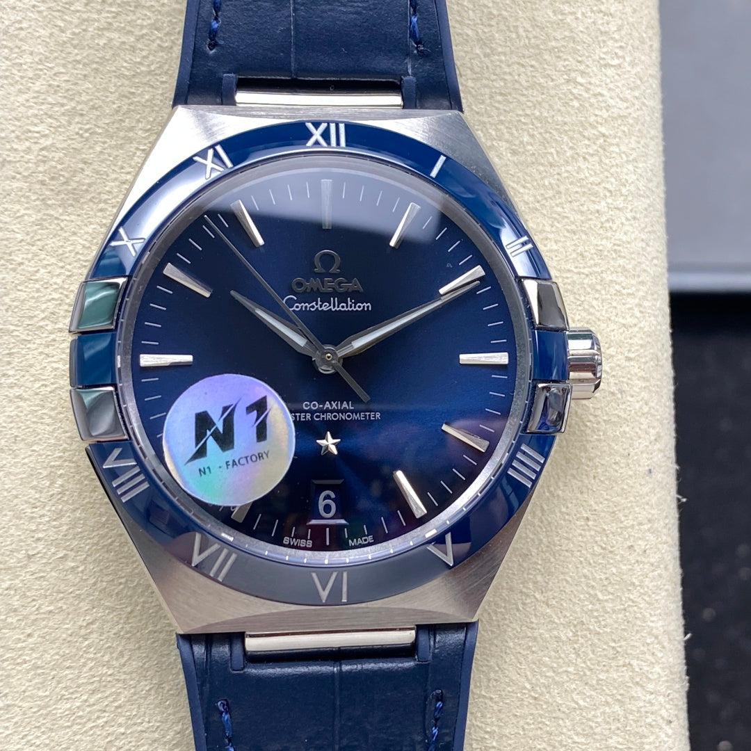 Omega Constellation Co-Axial Master Chronometer 41 mm Steel Blue Case Leather Strap