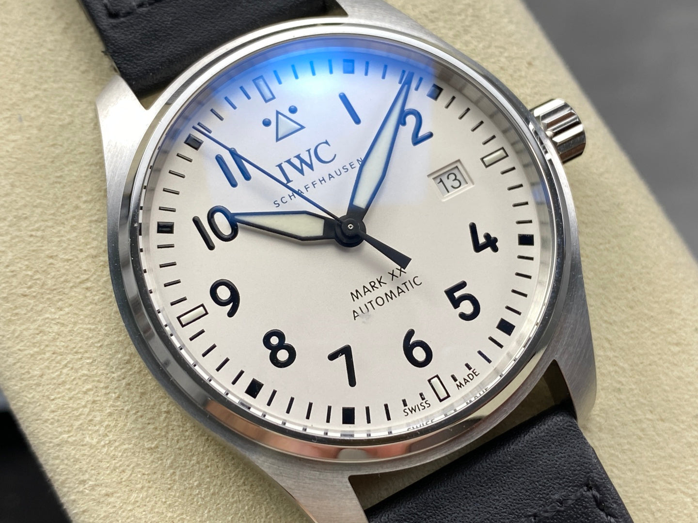 IWC Pilot 40mm Cream Dial Steel Case Black Leather Strap