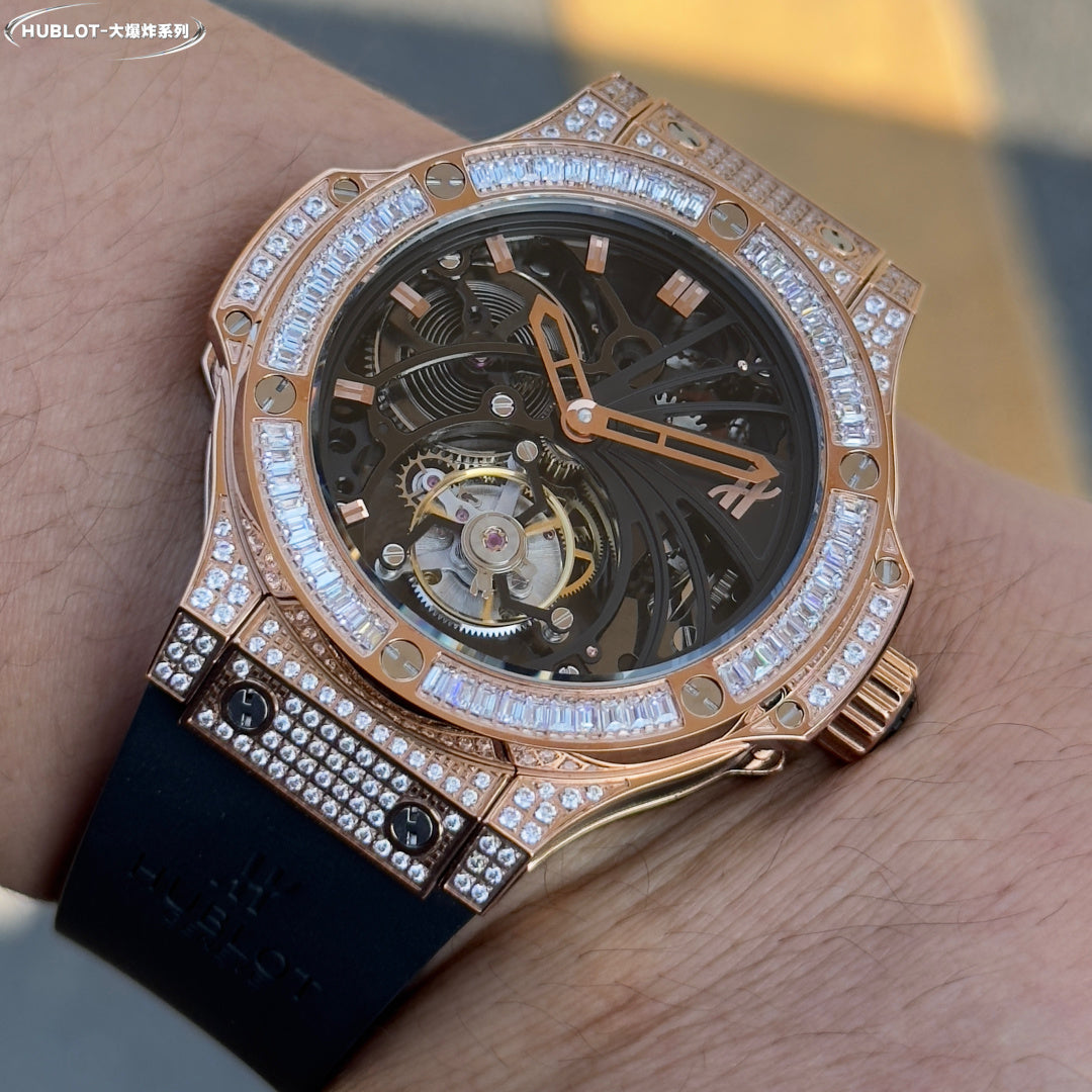 Hublot Classic Fusion Tourbillon Rose Gold Diamond 45mm Rubber Strap