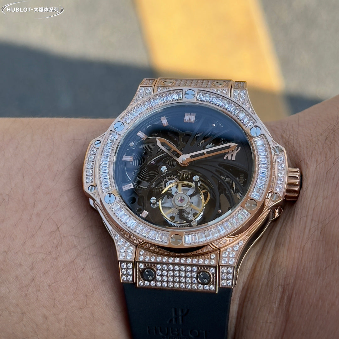 Hublot Classic Fusion Tourbillon Rose Gold Diamond 45mm Rubber Strap