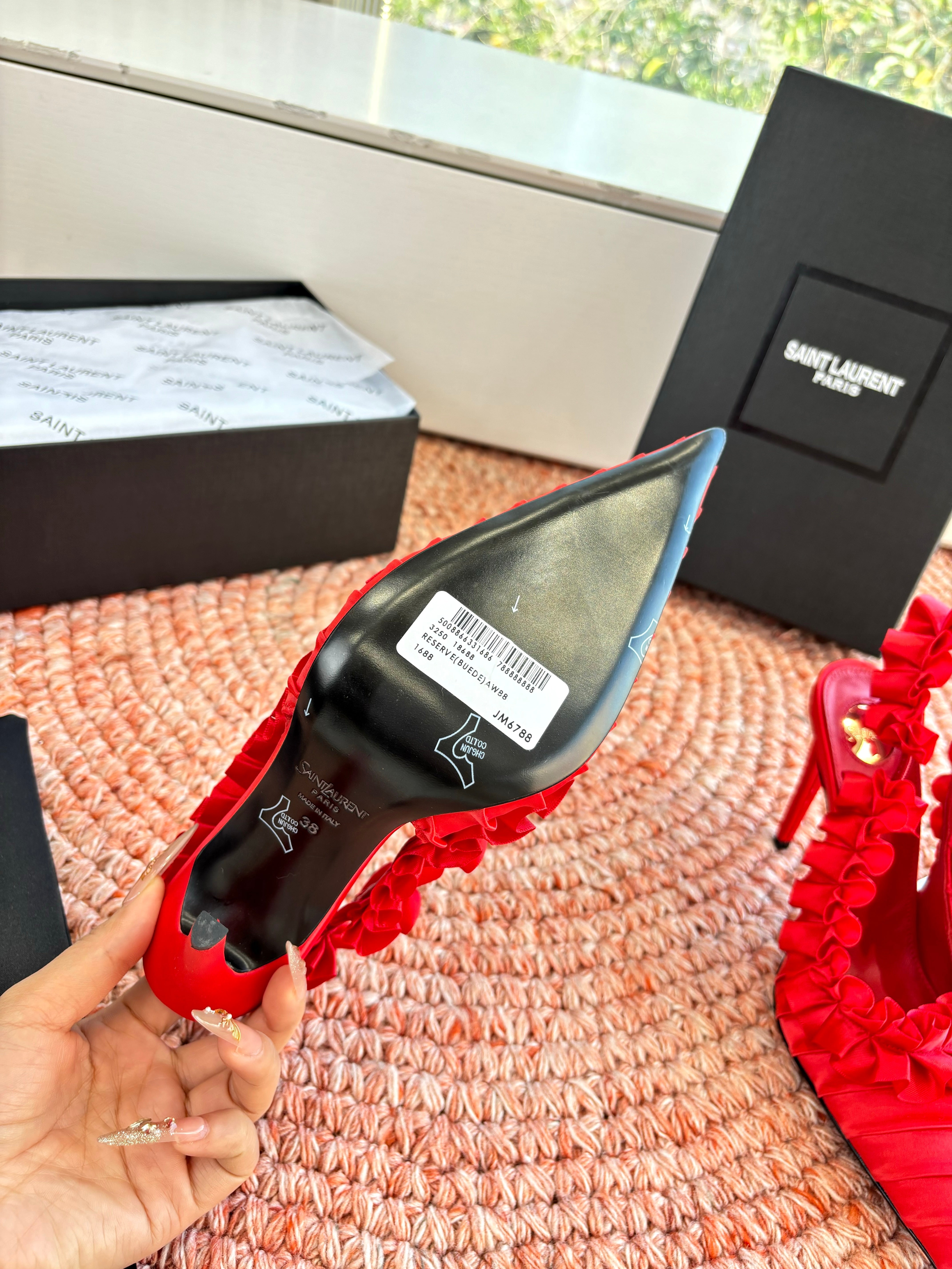 YSL 26ss Slingback Red Silk Leather 648840