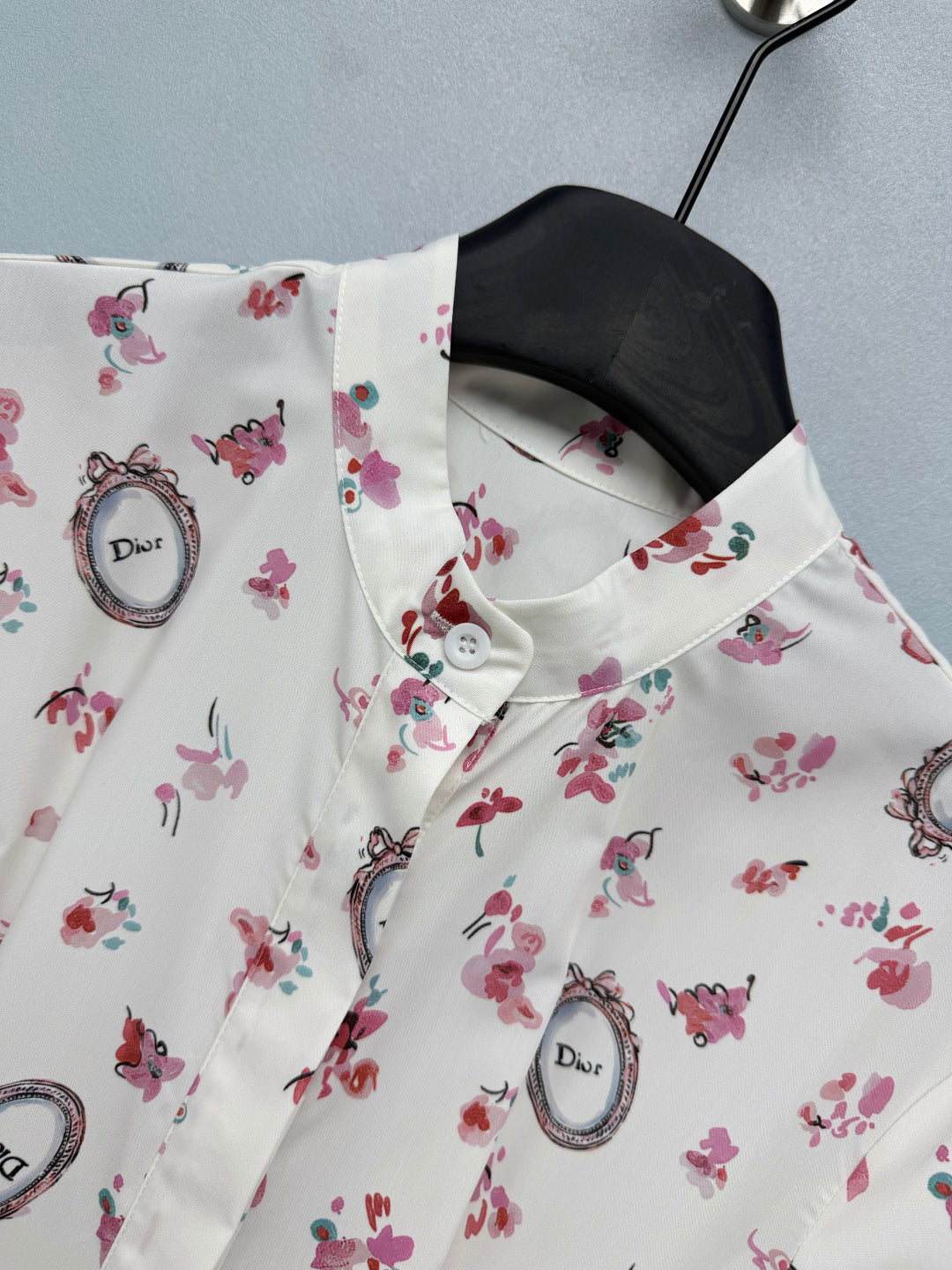 Dior 2026 Floral Stand Collar Slim Waist Shirt Dress Polyester 392333