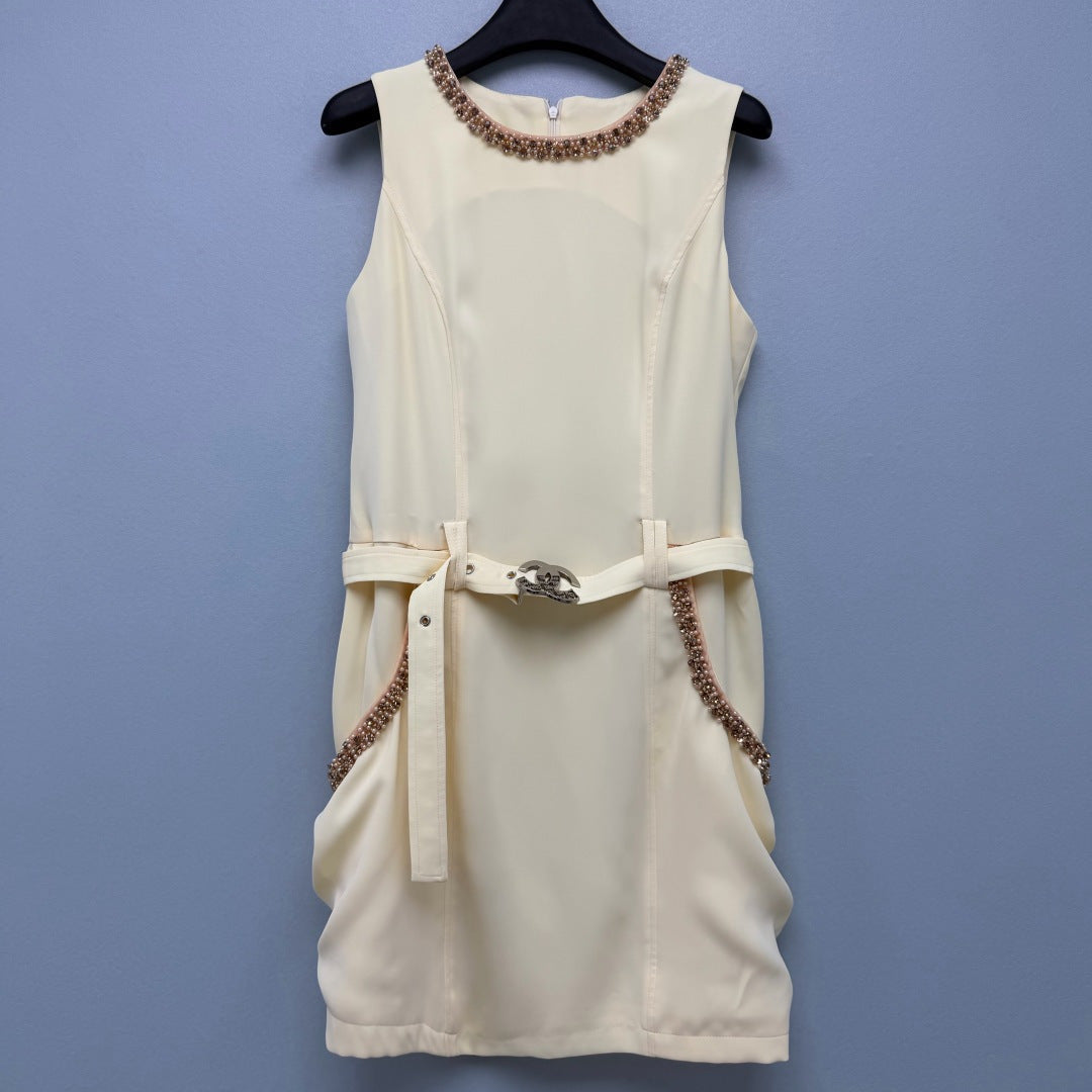 Chanel 2026 Sleeveless Dress Cream Brown Cotton 400298
