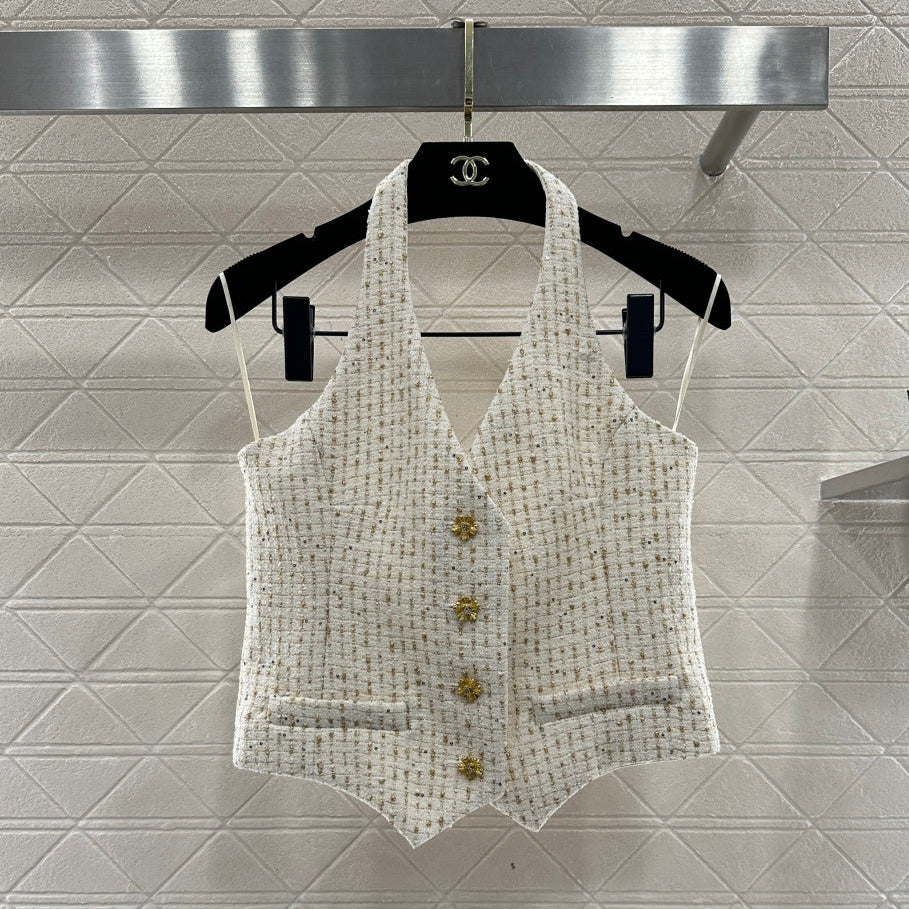 CC 26 Halter Neck Vest Cream Cotton Wool 331226