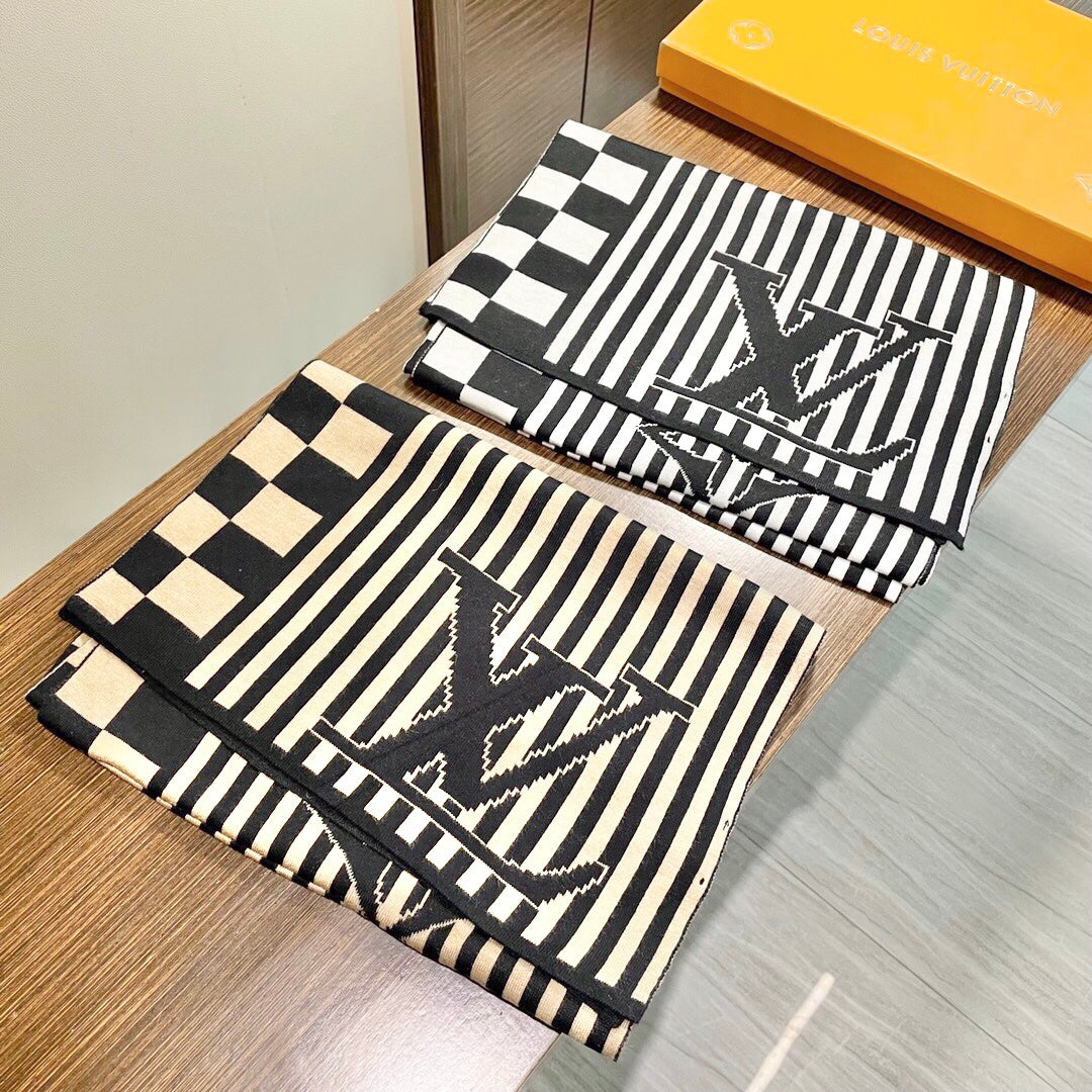 LV Unisex Scarf 180cm Black Beige Fabric 968478