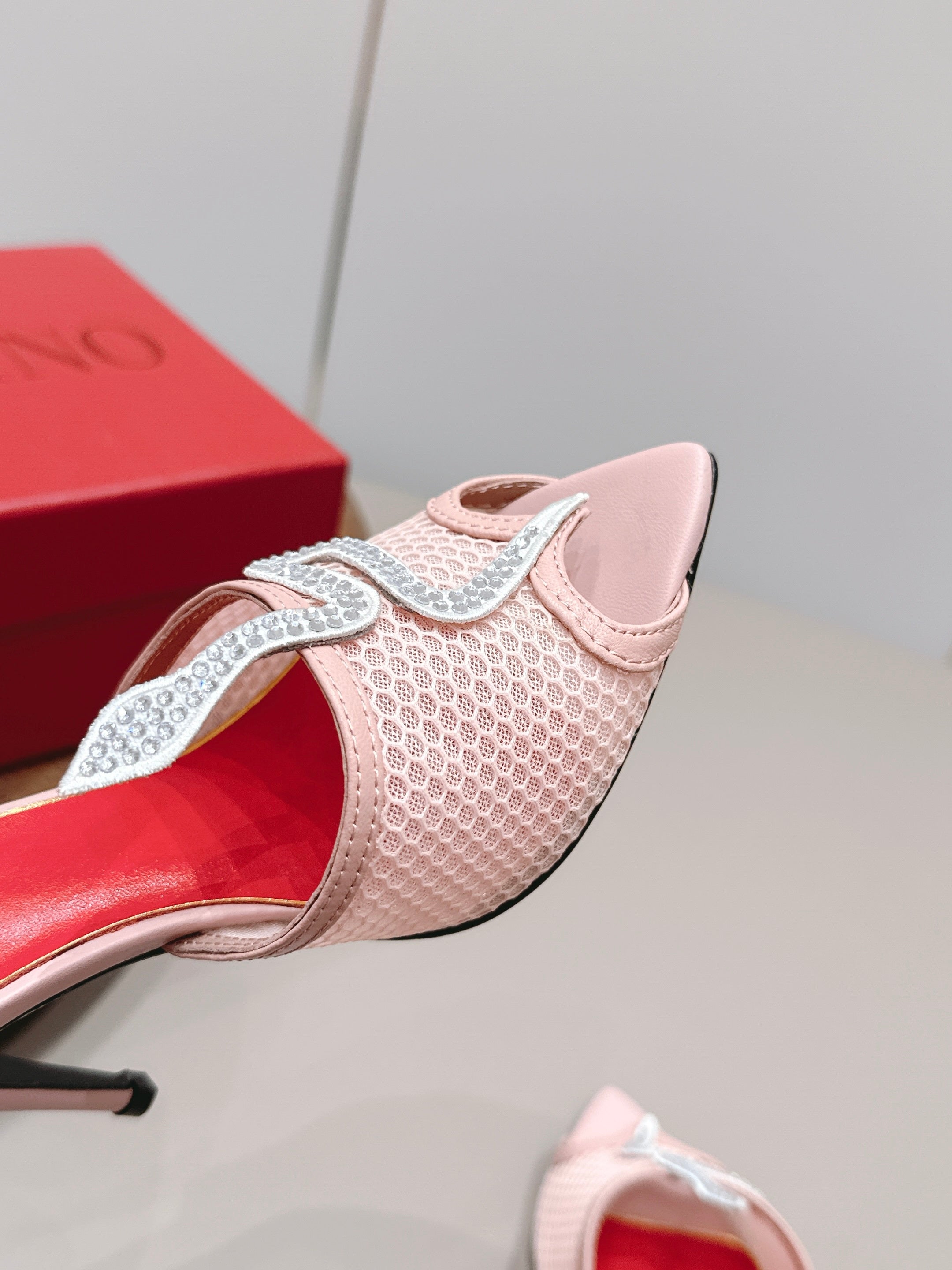 Valentino 2026 Panthea Embellished Sandal 100mm Mesh Calfskin 876692