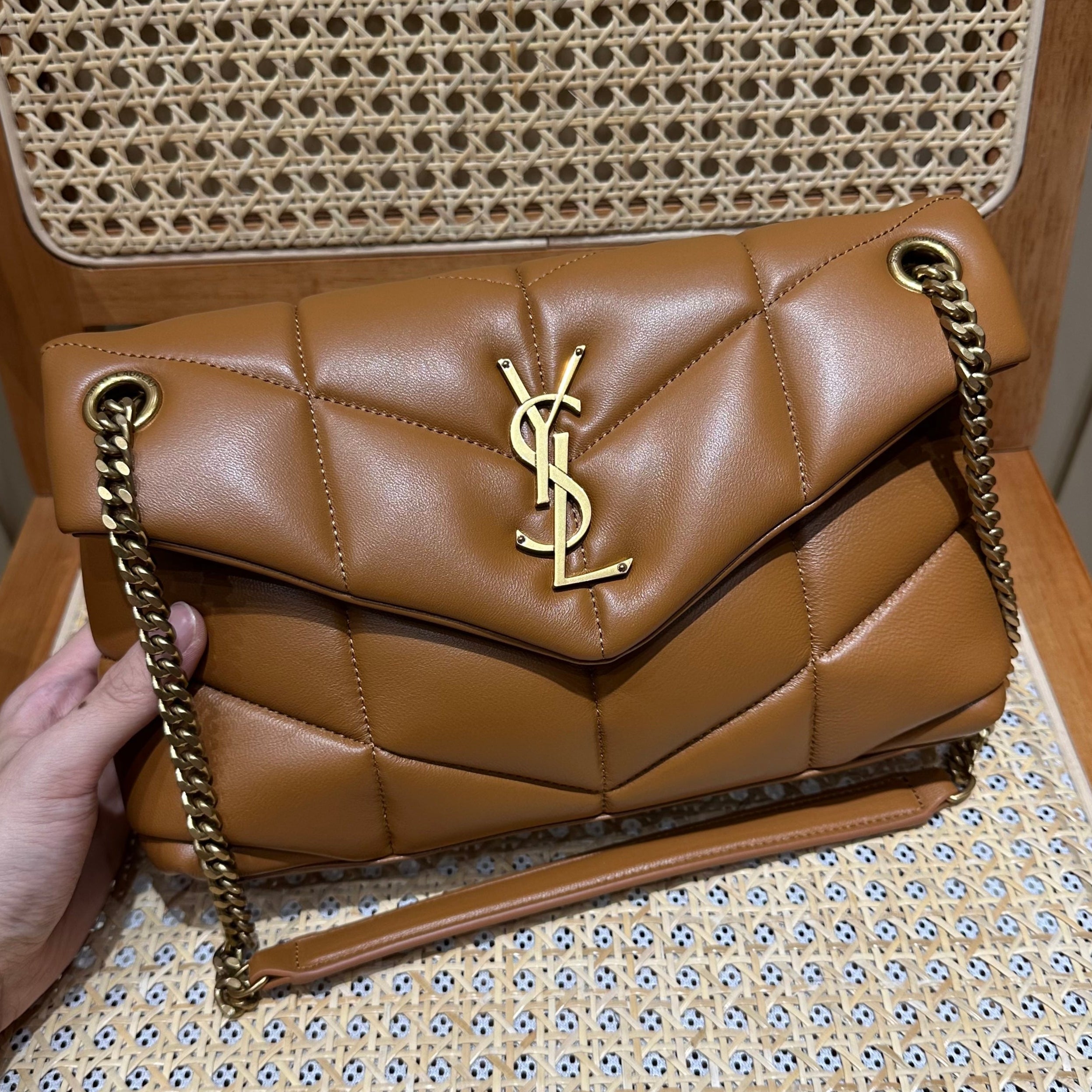 YSL Loulou Puffer Quilted Bag Brown Gold Lambskin  338793