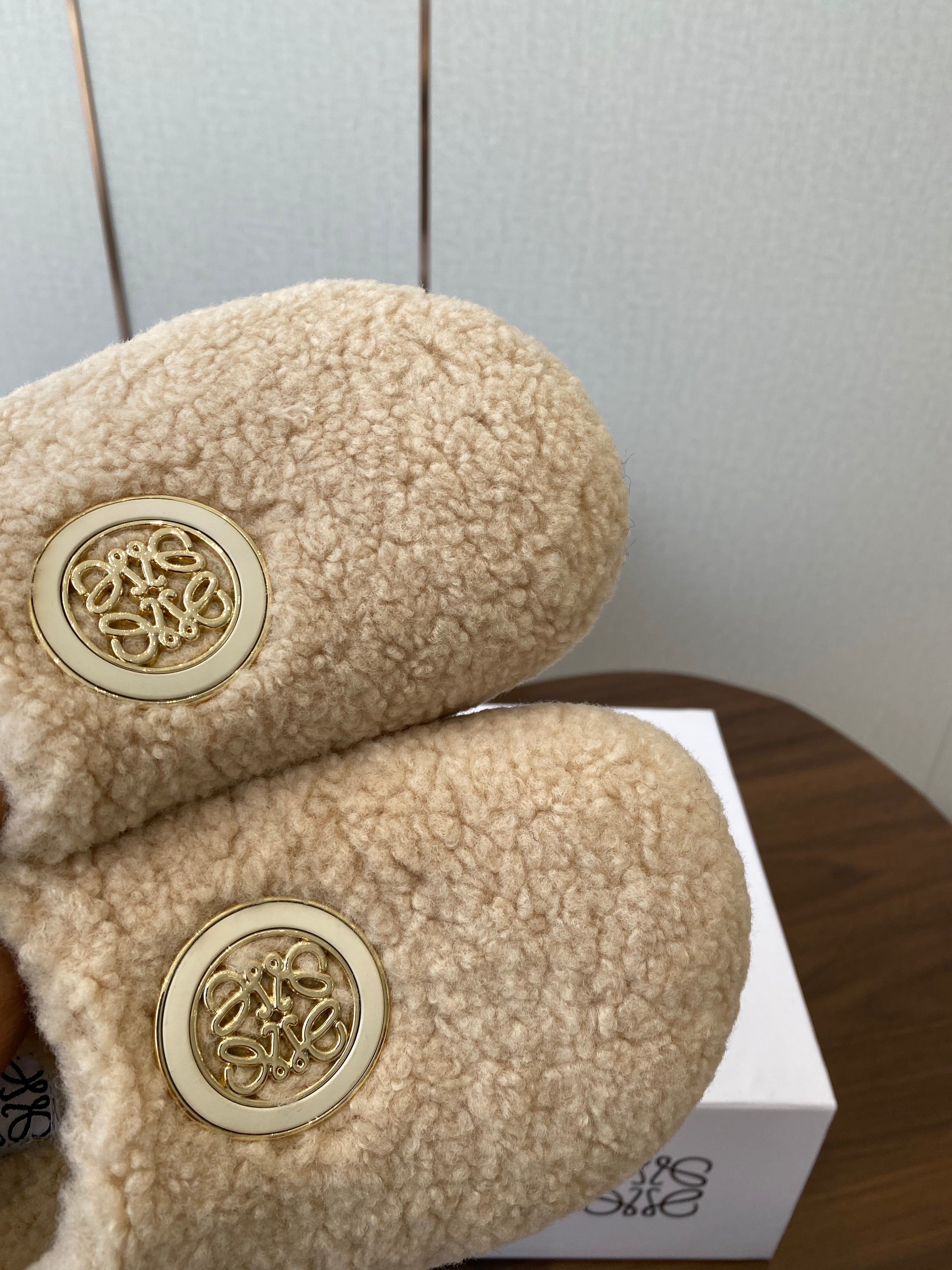 Loewe Birkenstock slippers beige wool 477791