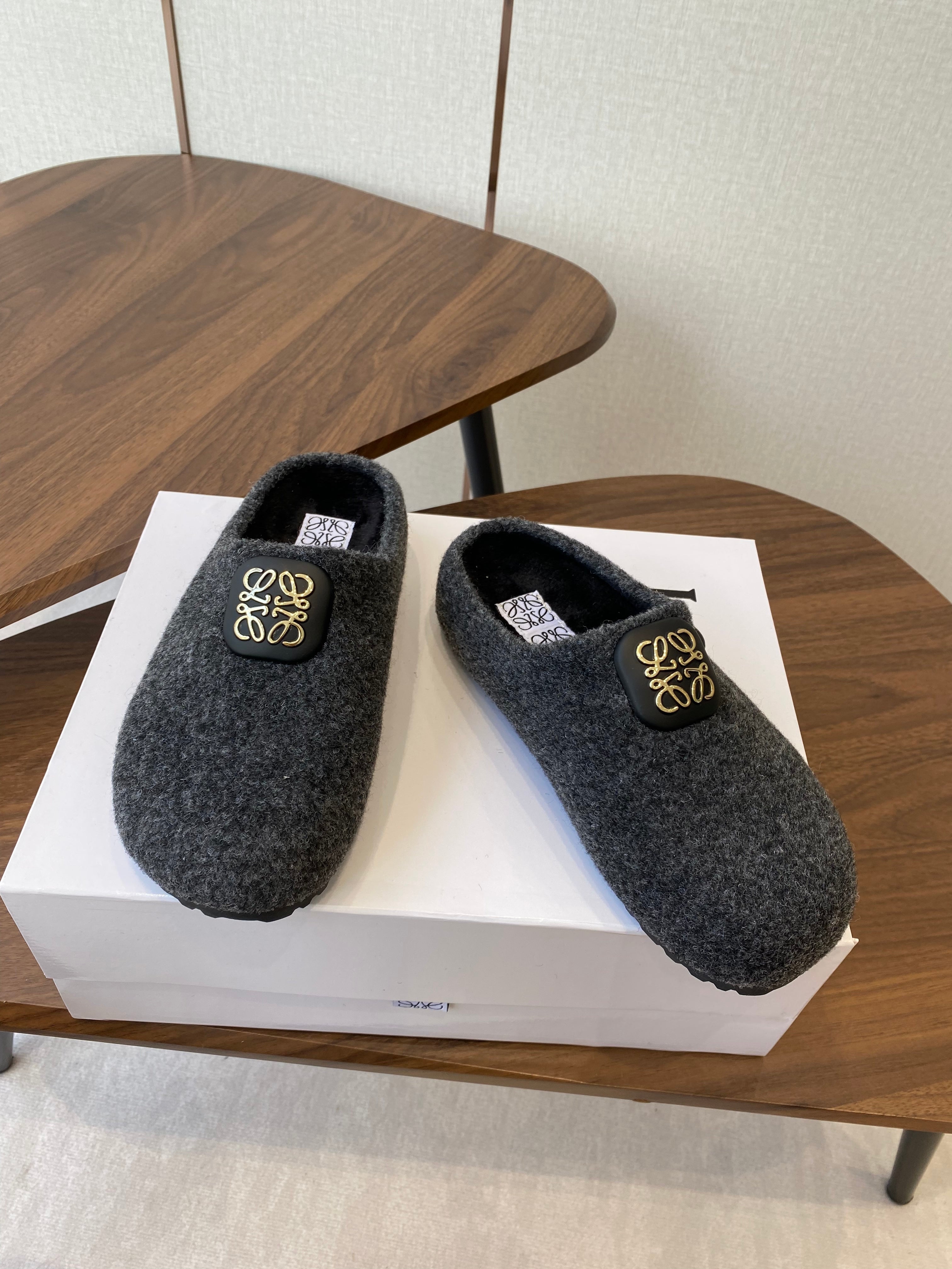 Loewe Birkenstock slippers gray wool 477795