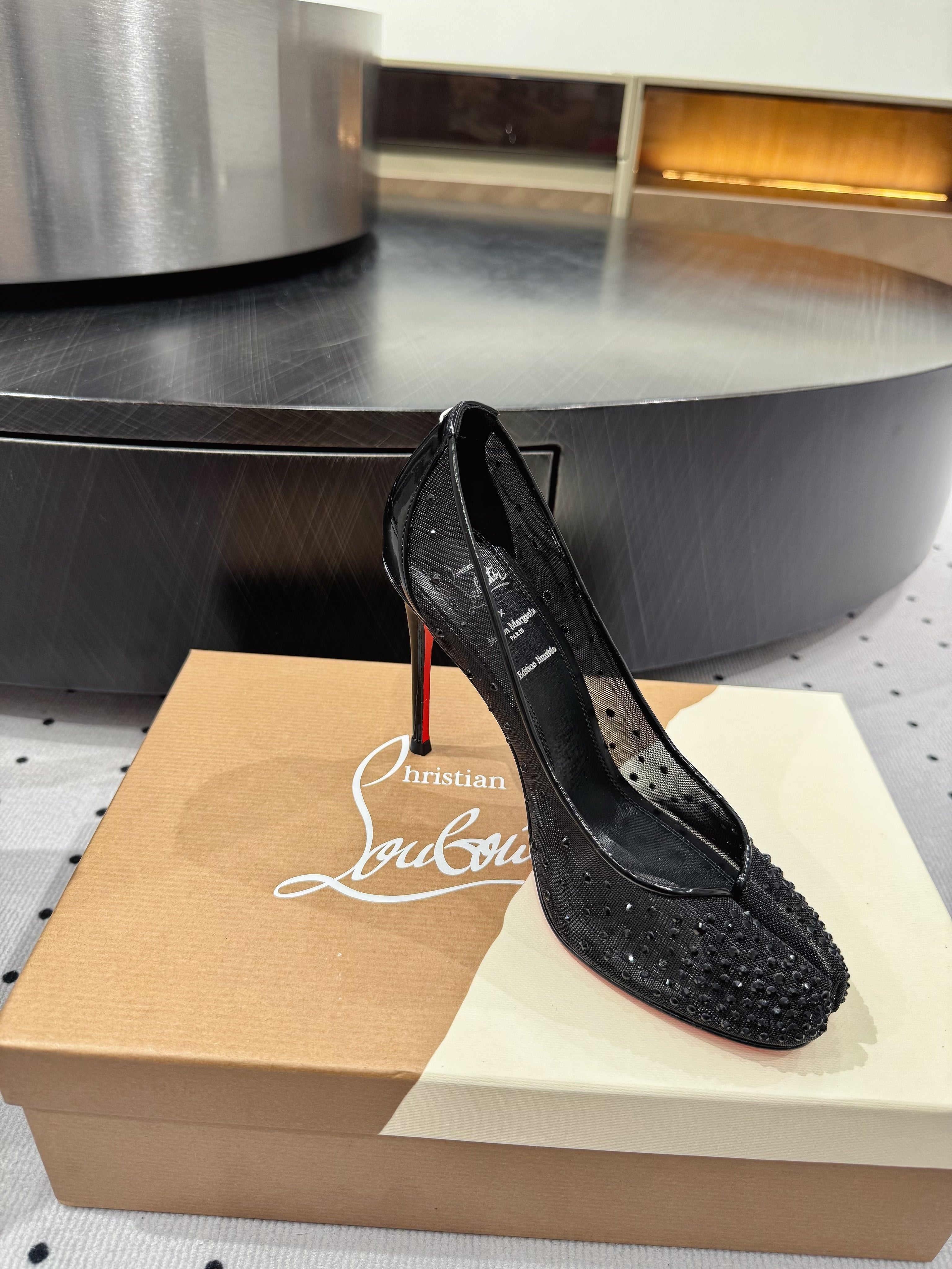 CL x Margiela 25 Diamond Pumps Black Fabric Lace Swarovski  296038