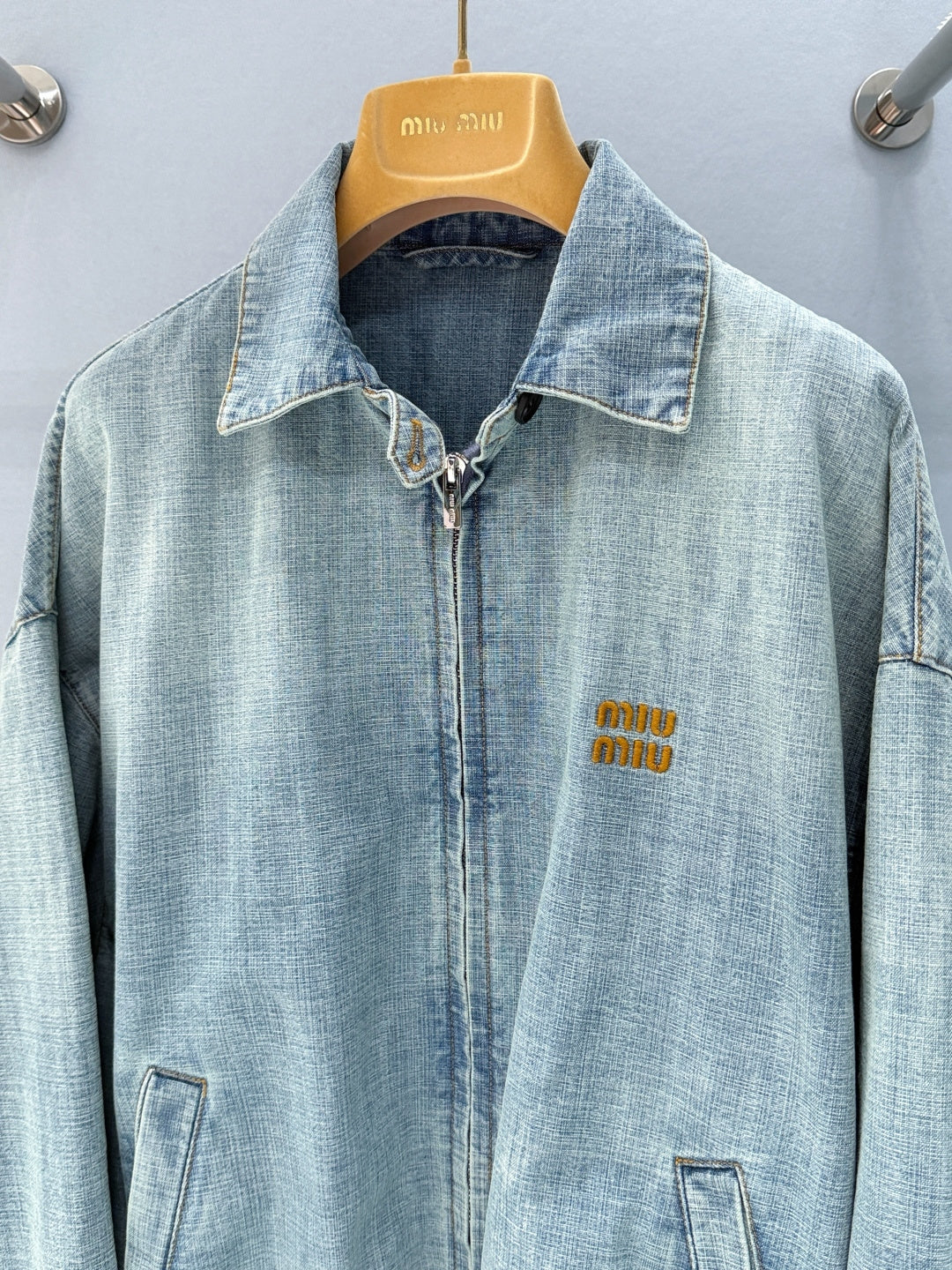 Miumiu 2026 Denim Blouson Jacket Light Blue Cotton