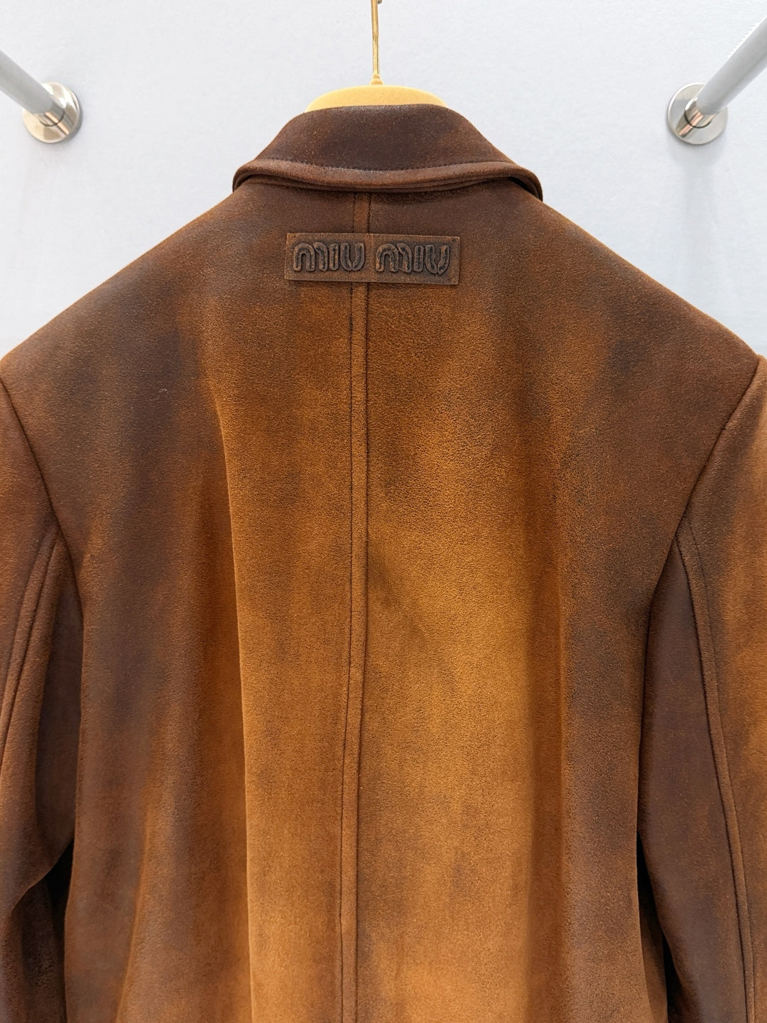 Miumiu 2026 Waxed Jacket Brown Suede Leather