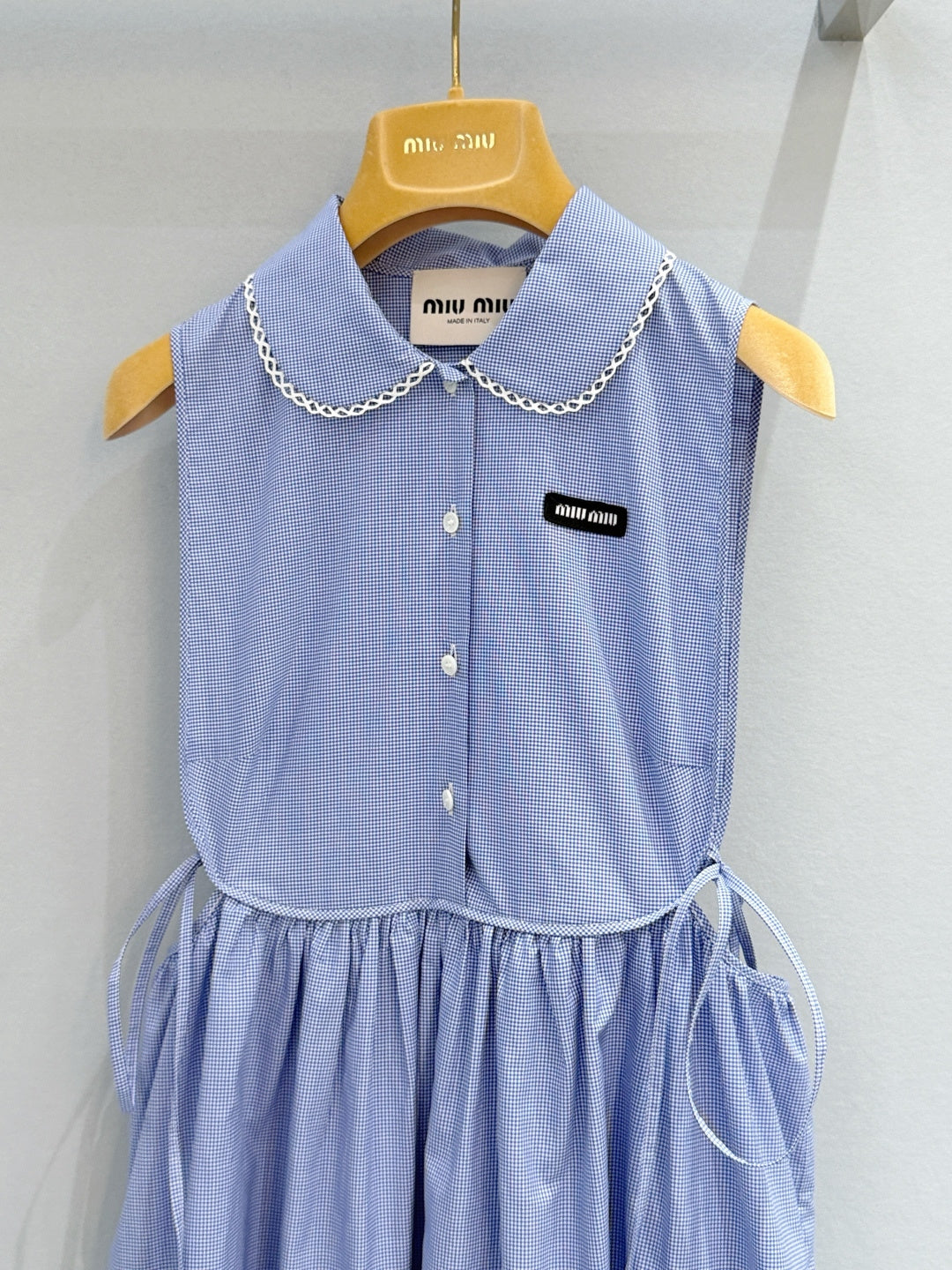 Miu Miu 2026 Plaid Sleeveless Dress Blue Cotton