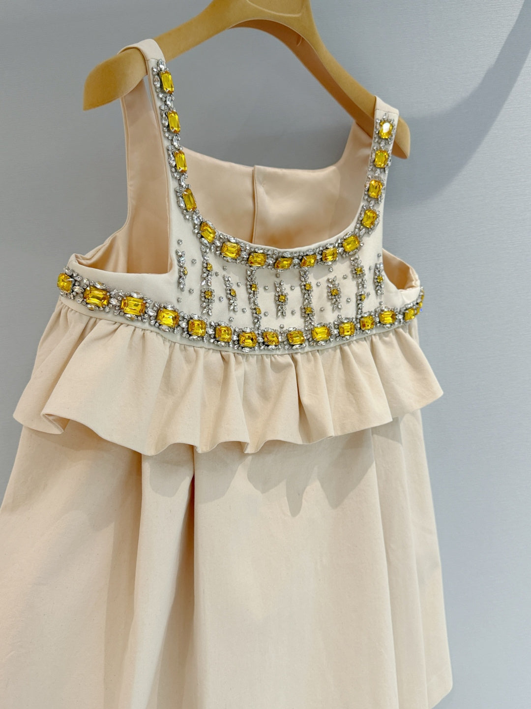 Miumiu 2026 Diamond-Embellished Dress Beige Cotton 444928