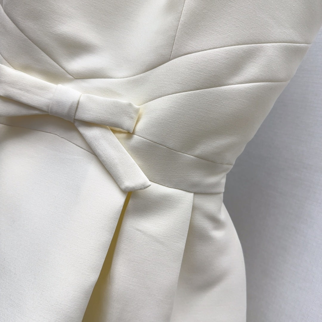 CD 25 Bow Sleeveless Mini Dress White Satin