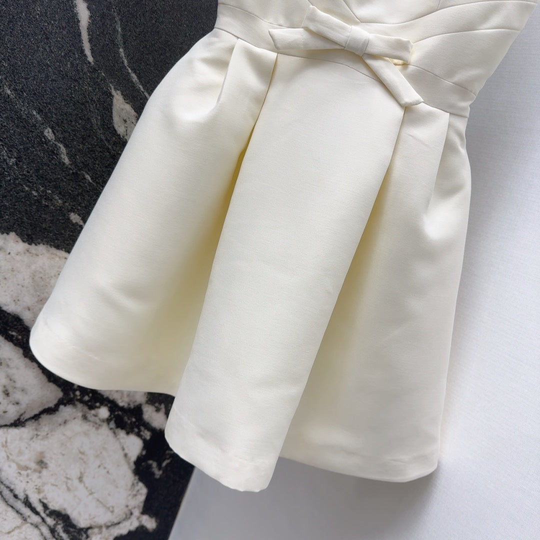 CD 25 Bow Sleeveless Mini Dress White Satin