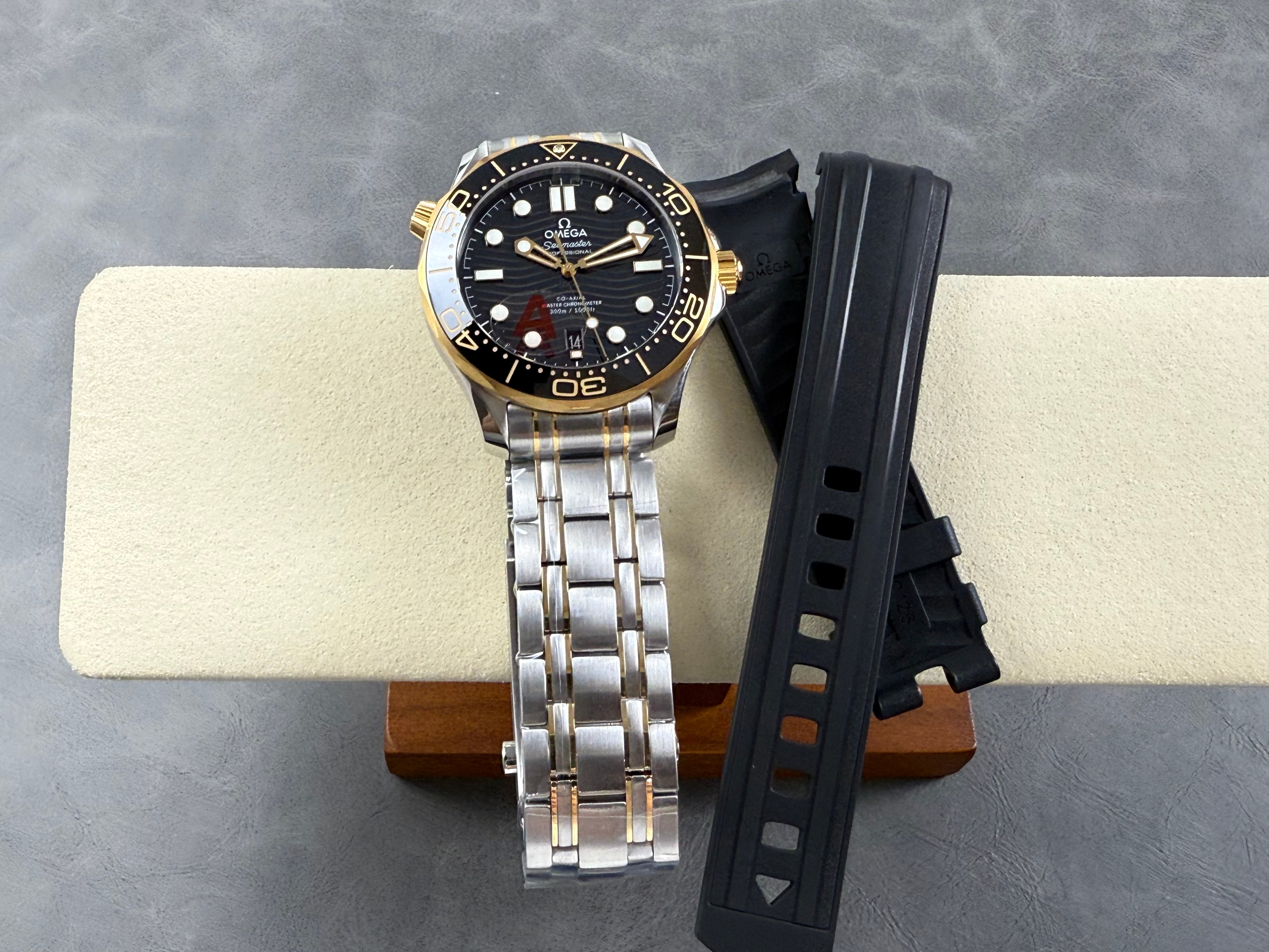Omega Seamaster Diver 300M Co-Axial Master Chronometer 42mm Watch Steel Gold