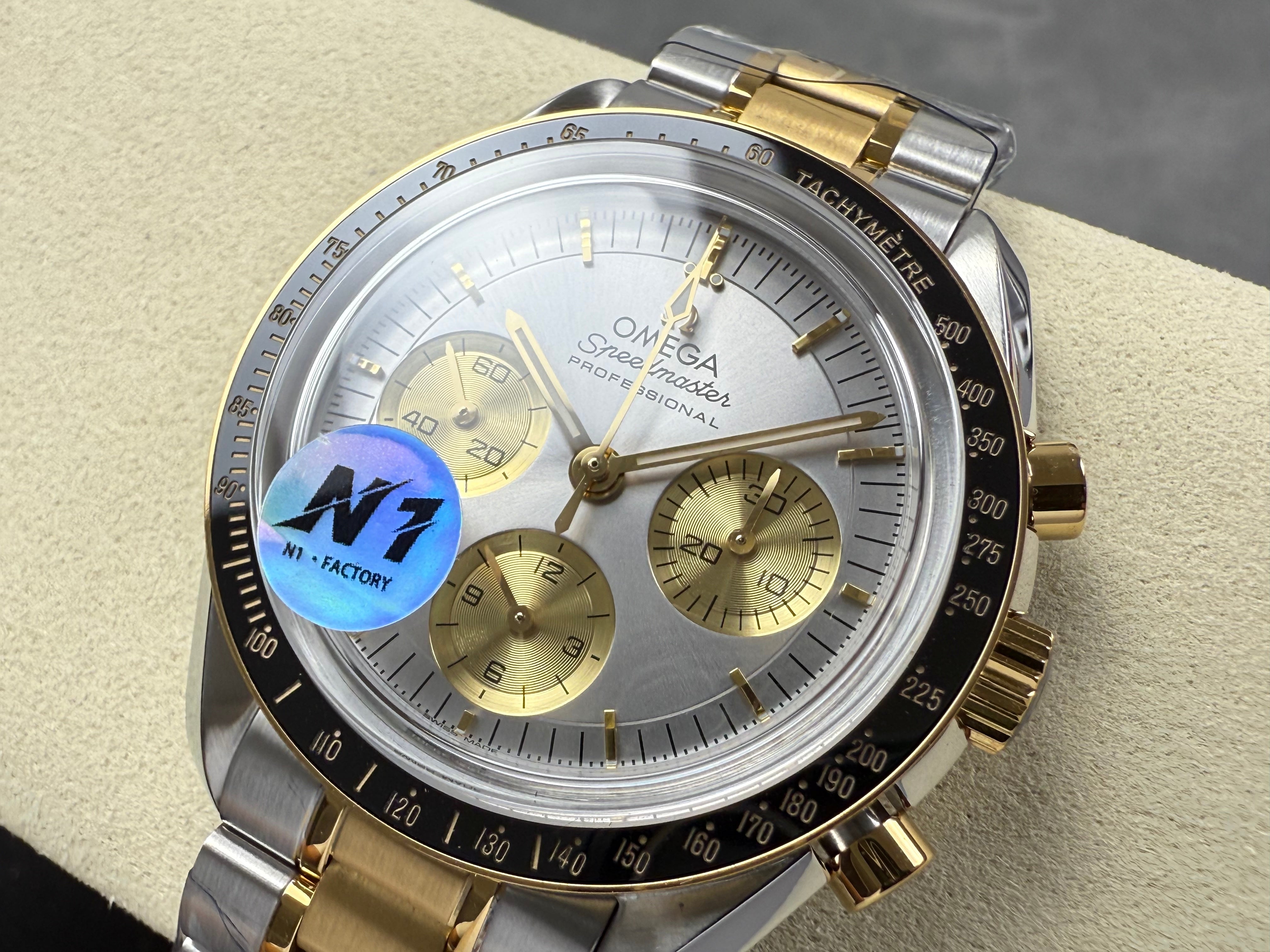 Omega Speedmaster Professional Moonwatch 42mm Gold Steel Strap Silver Dial