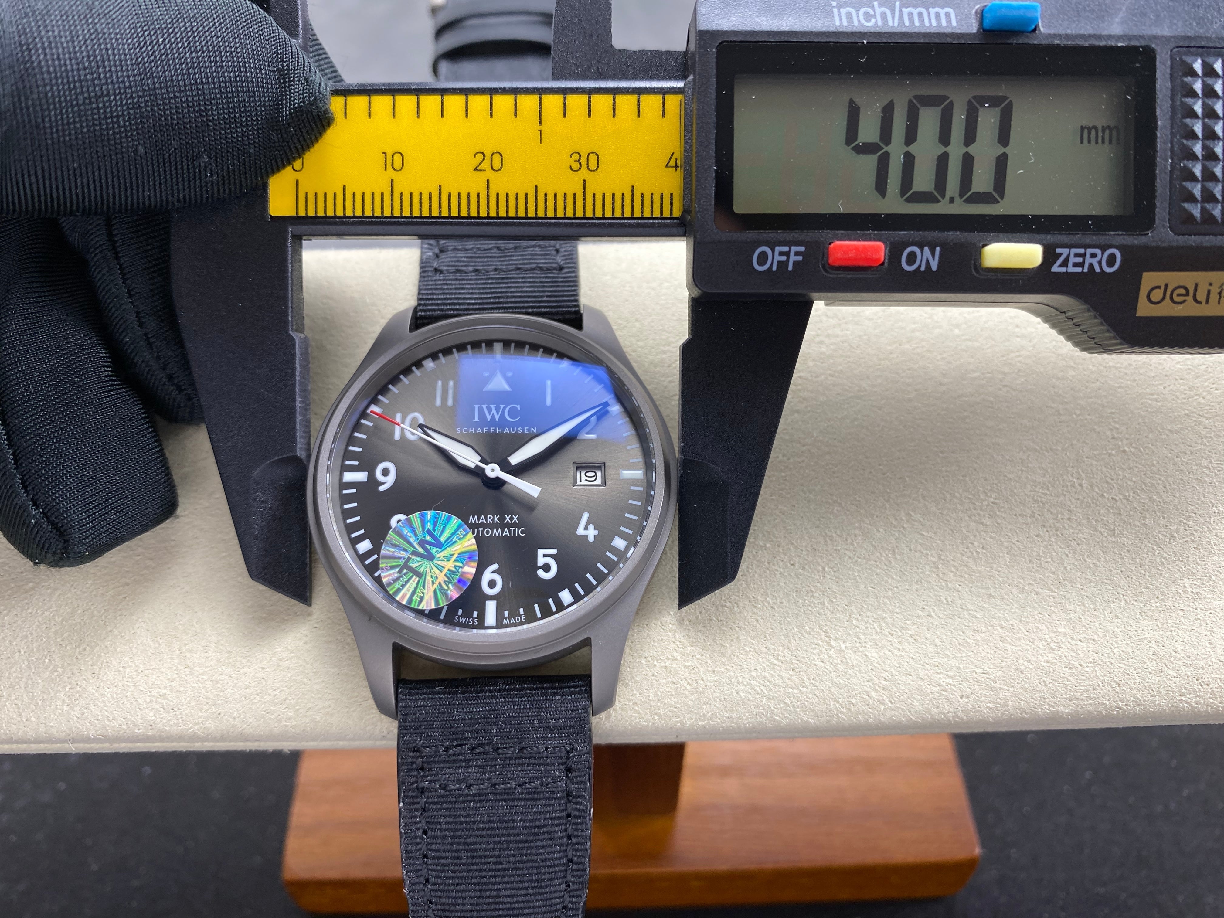 IWC Pilot 40mm Black Dial Gray Case Woven Fabric Strap