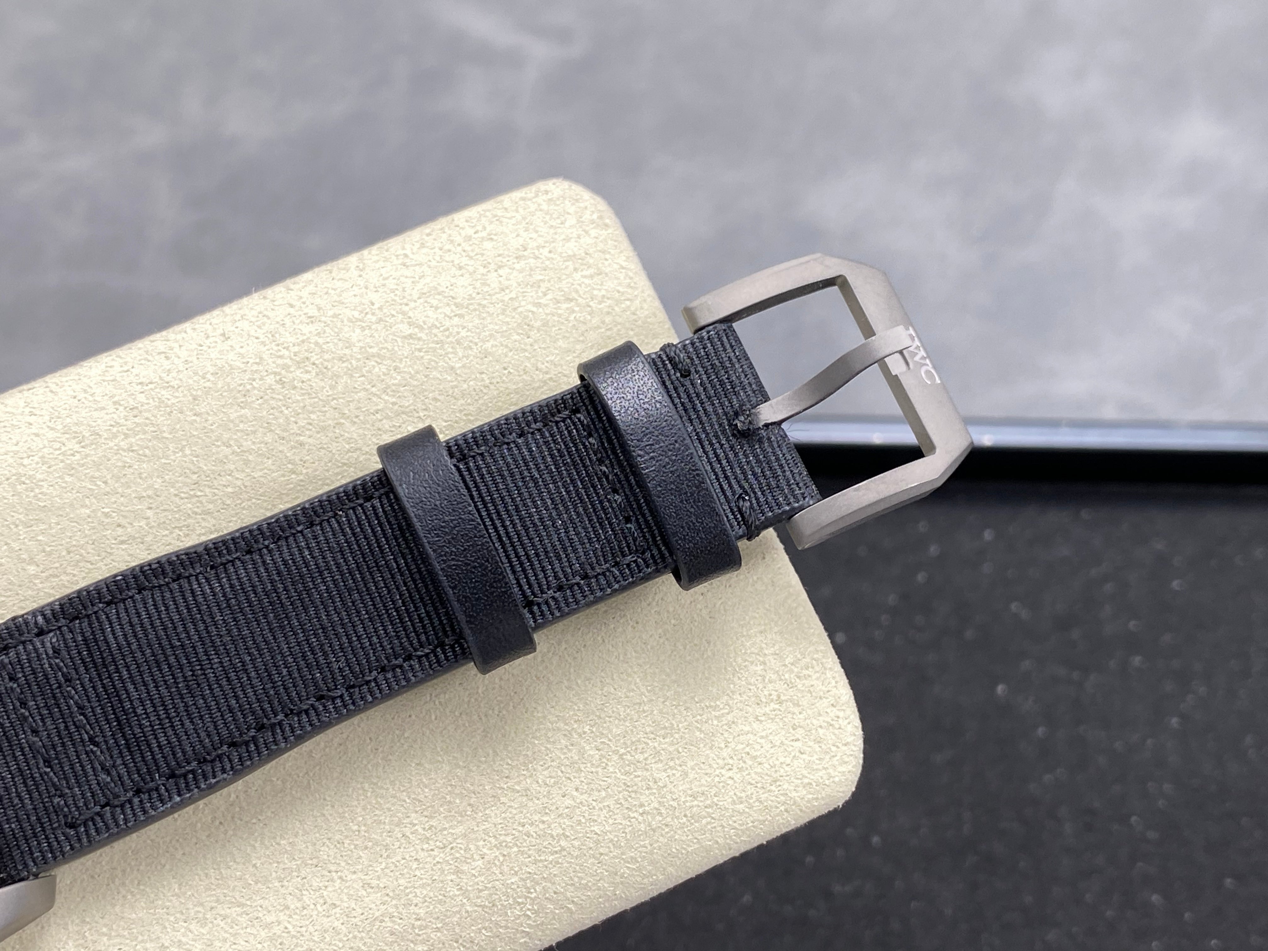 IWC Pilot 40mm Black Dial Gray Case Woven Fabric Strap