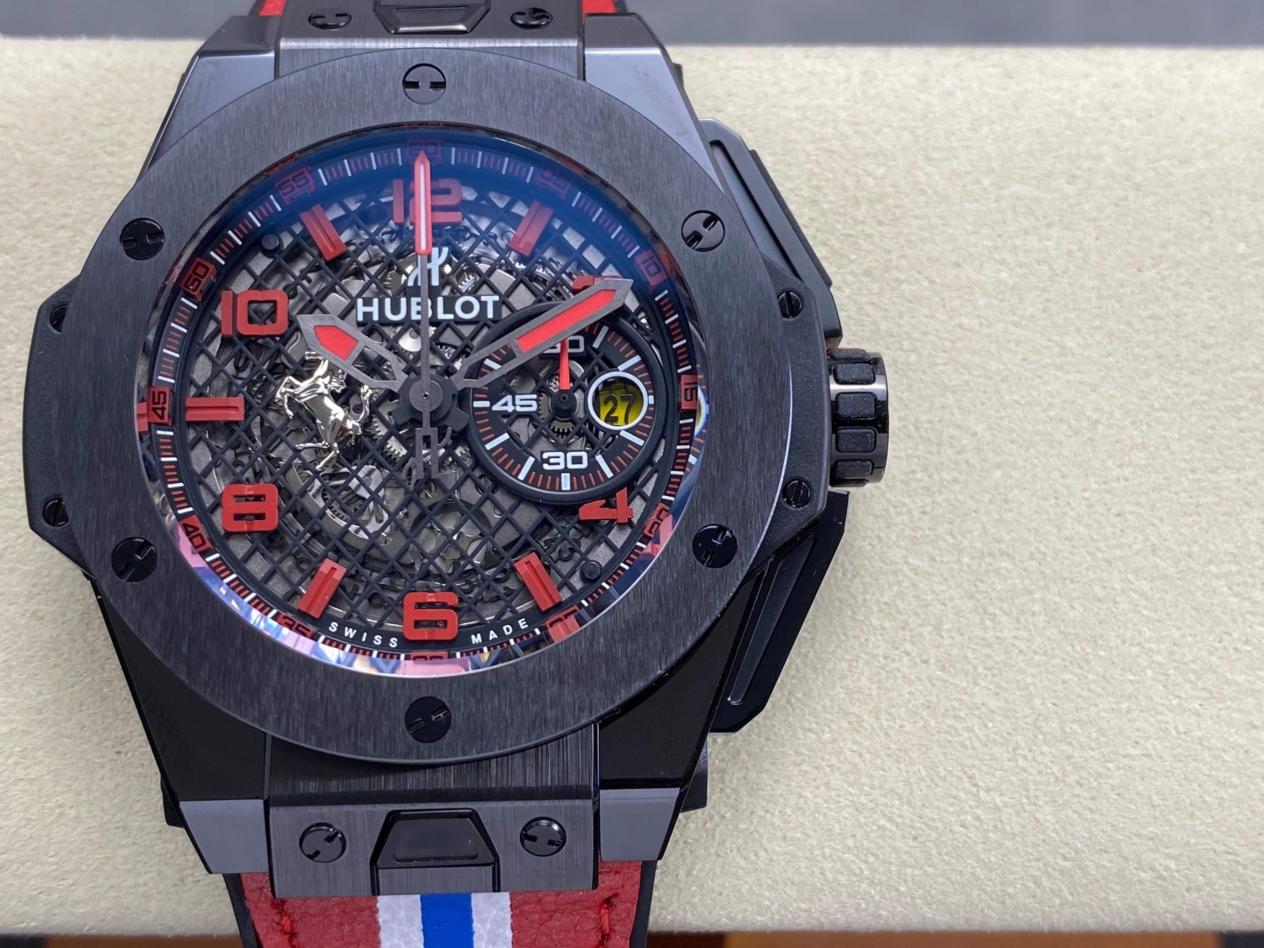 Hublot Big Bang Ferrari Ceramic Watch 45mm Red Blue Leather Strap