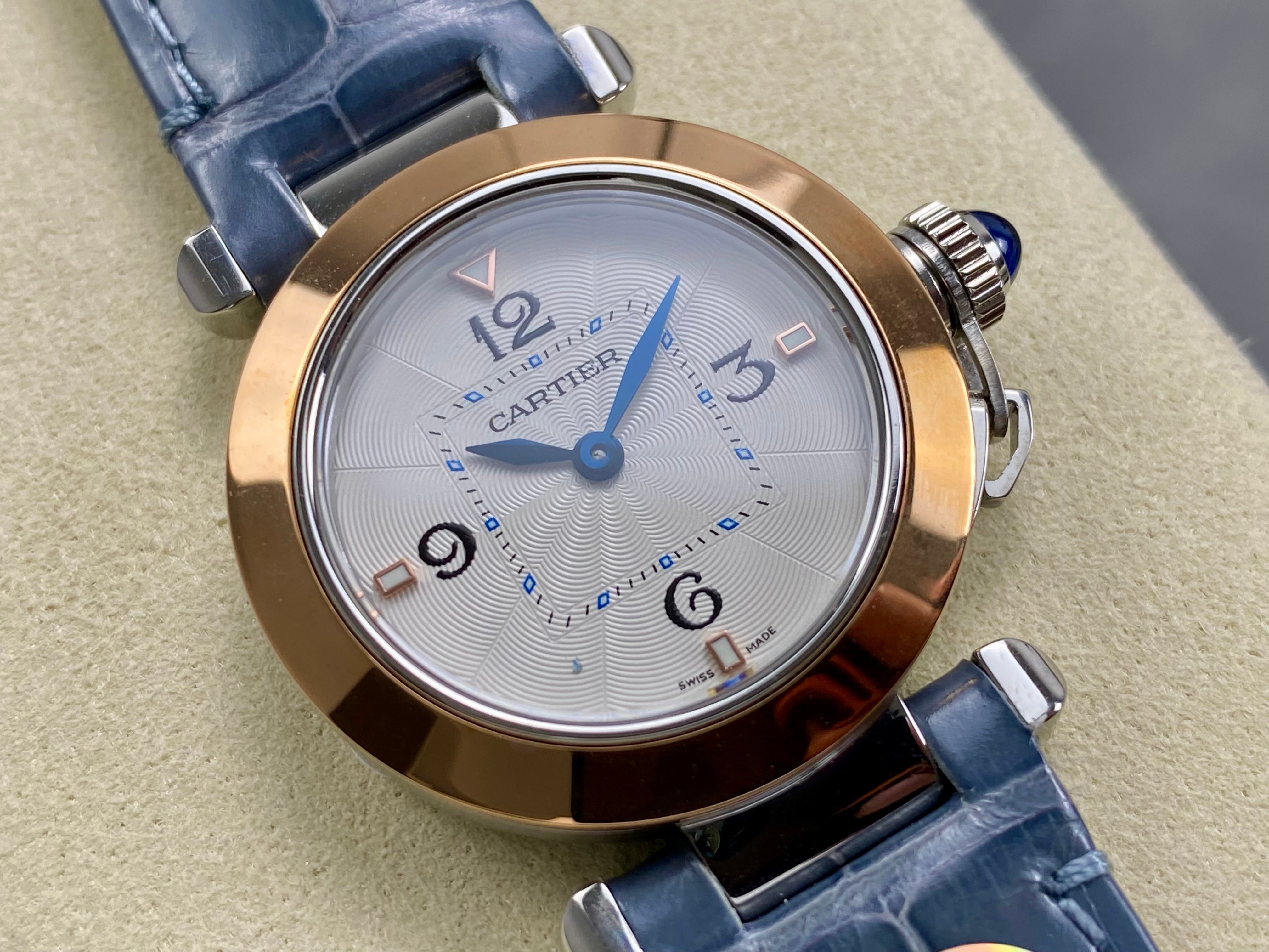 Cartier Pasha 30mm White Dial Pink Gold Case Leather