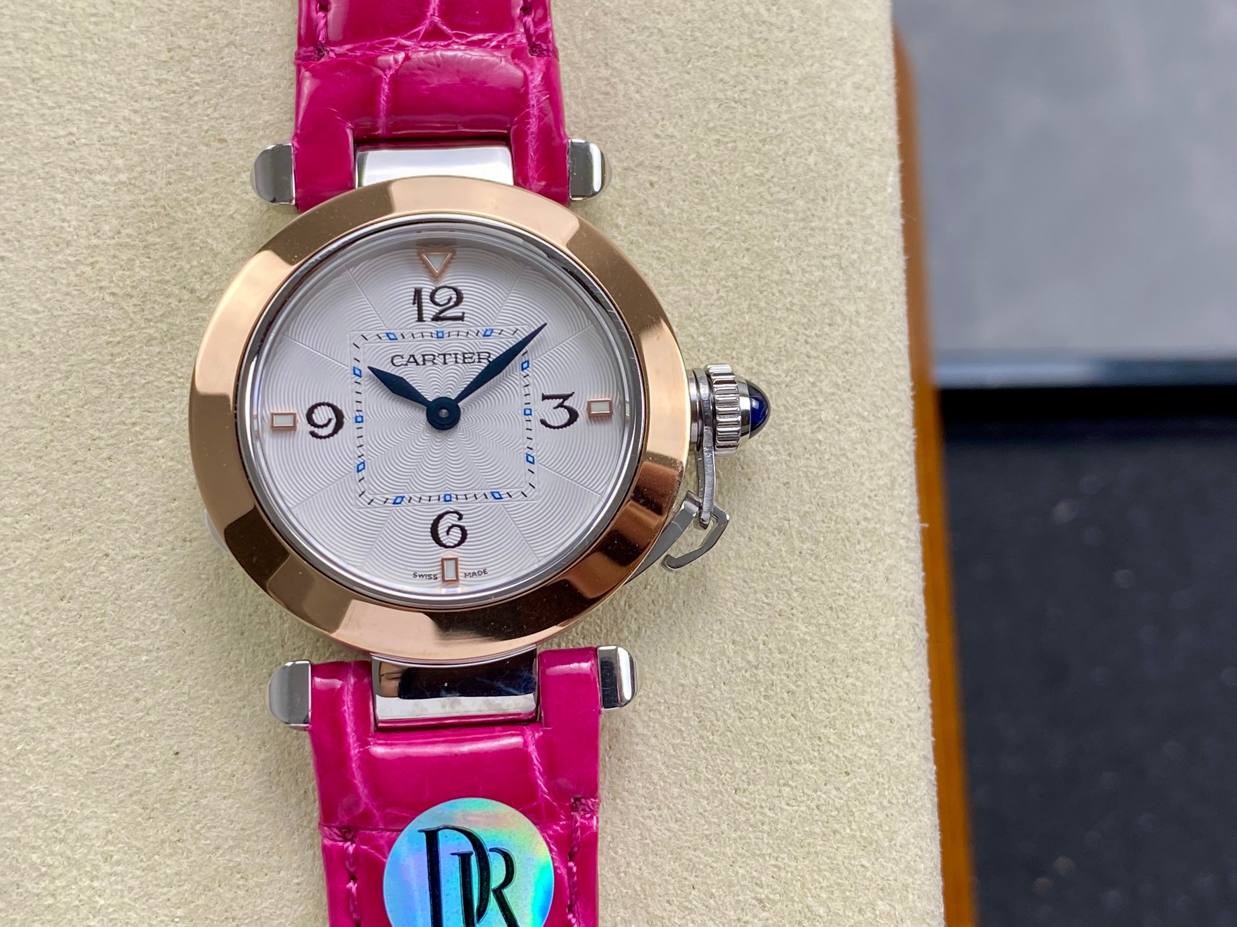 Cartier Pasha 30mm White Dial Pink Gold Case Leather