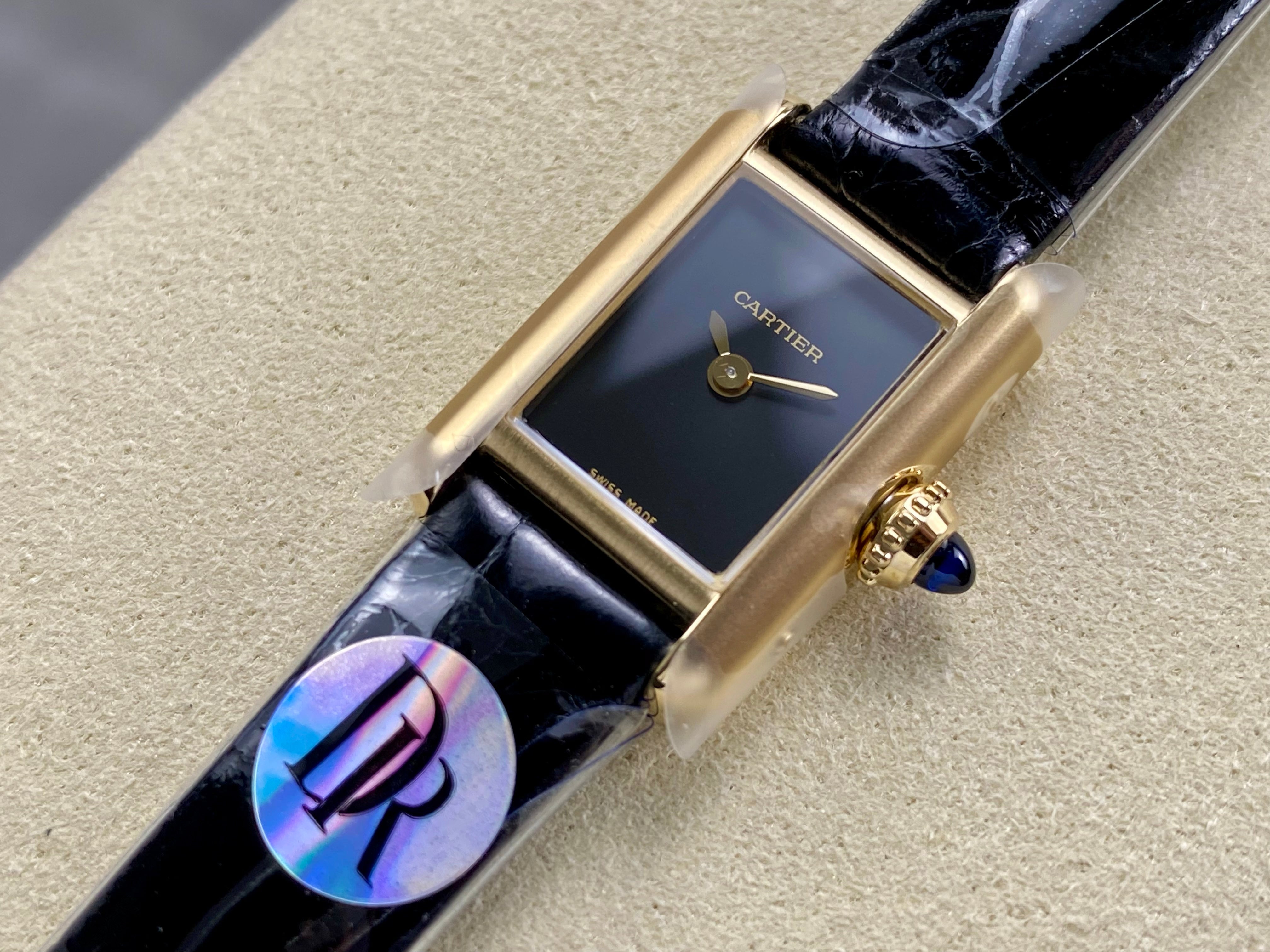 Cartier Tank 24mm Black Dial Gold Case Leather