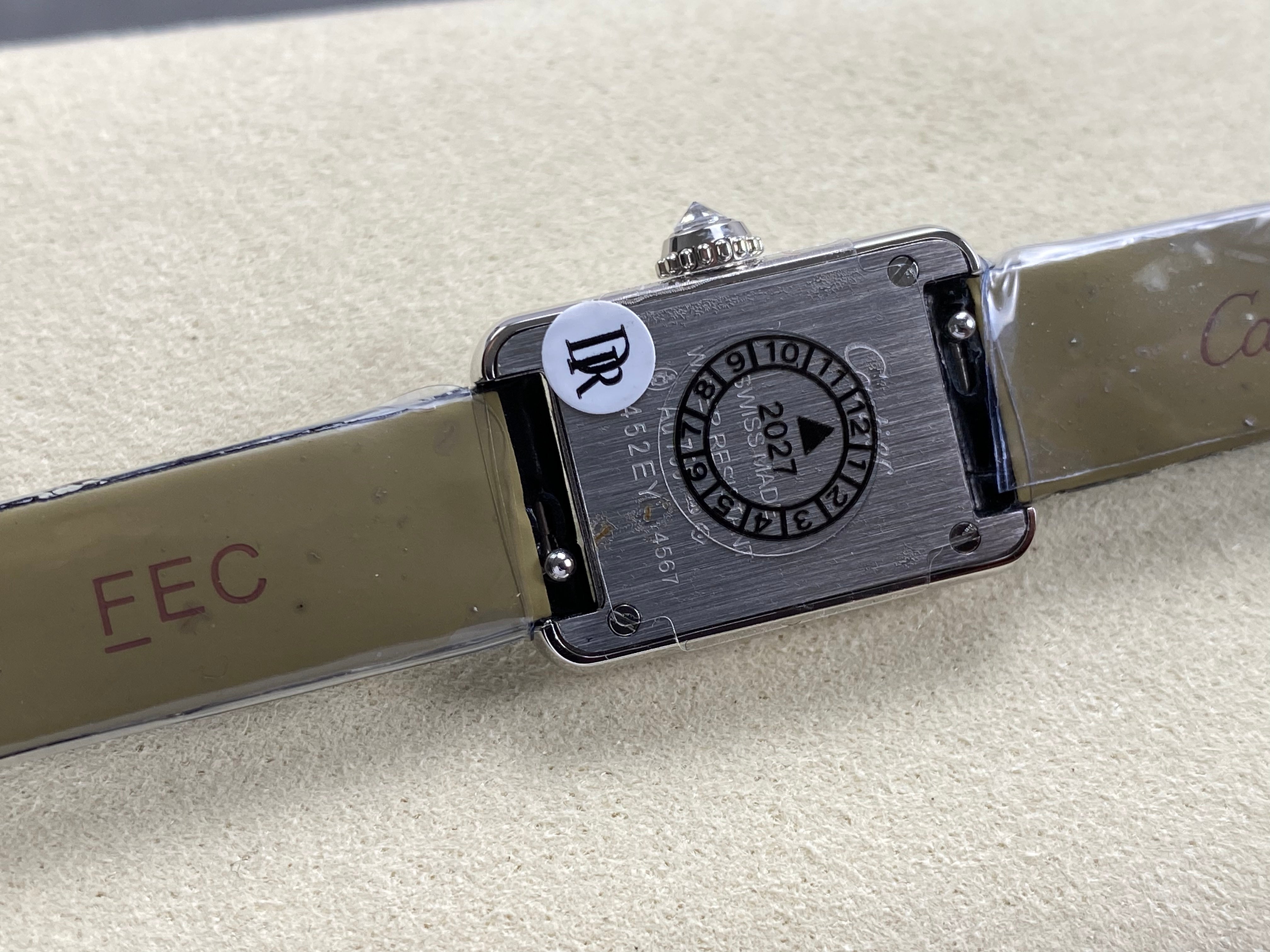 Cartier Tank 24mm White Dial Sliver Case Diamond Bezel Leather