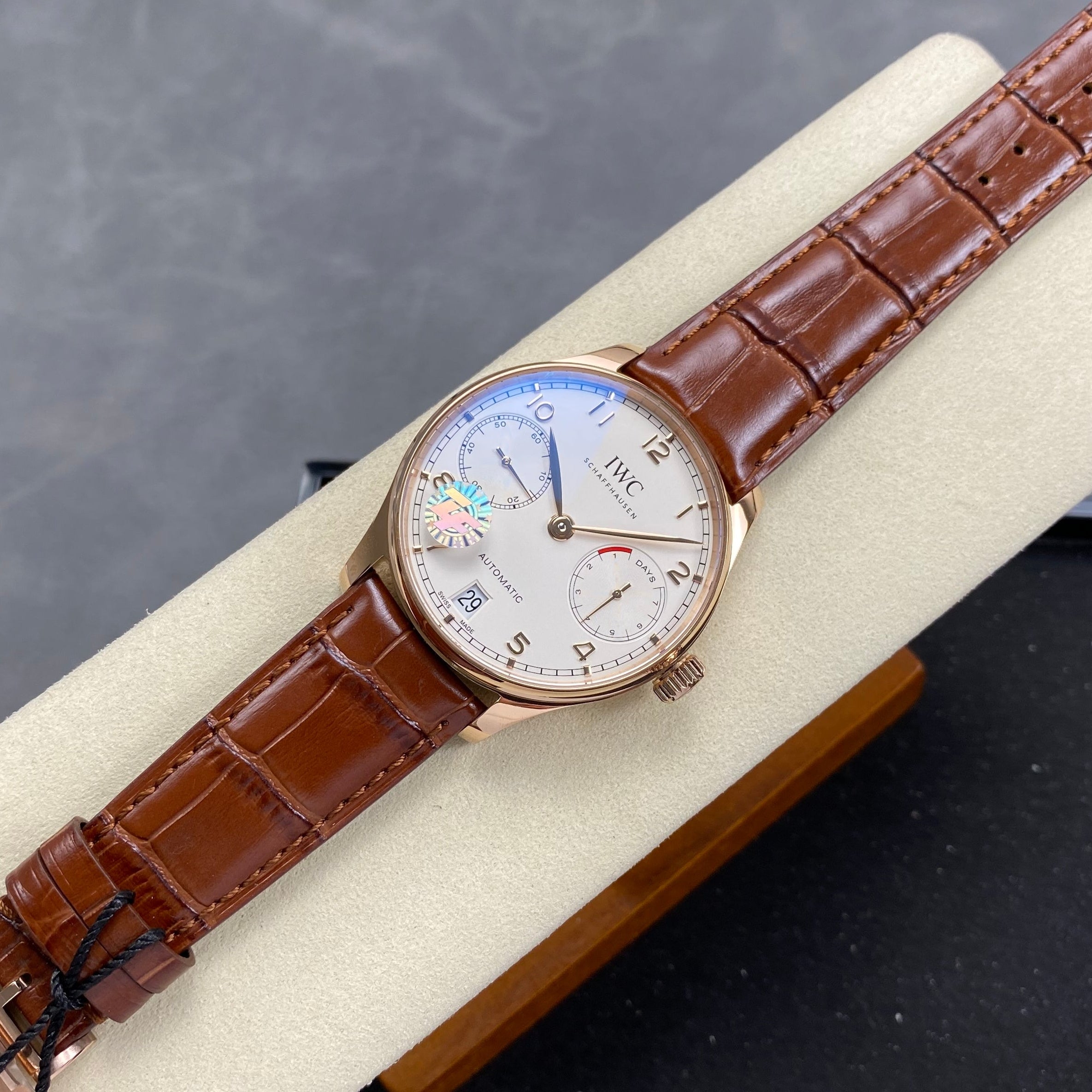 IWC Portuguese 42mm Cream Dial Pink Gold Case Leather
