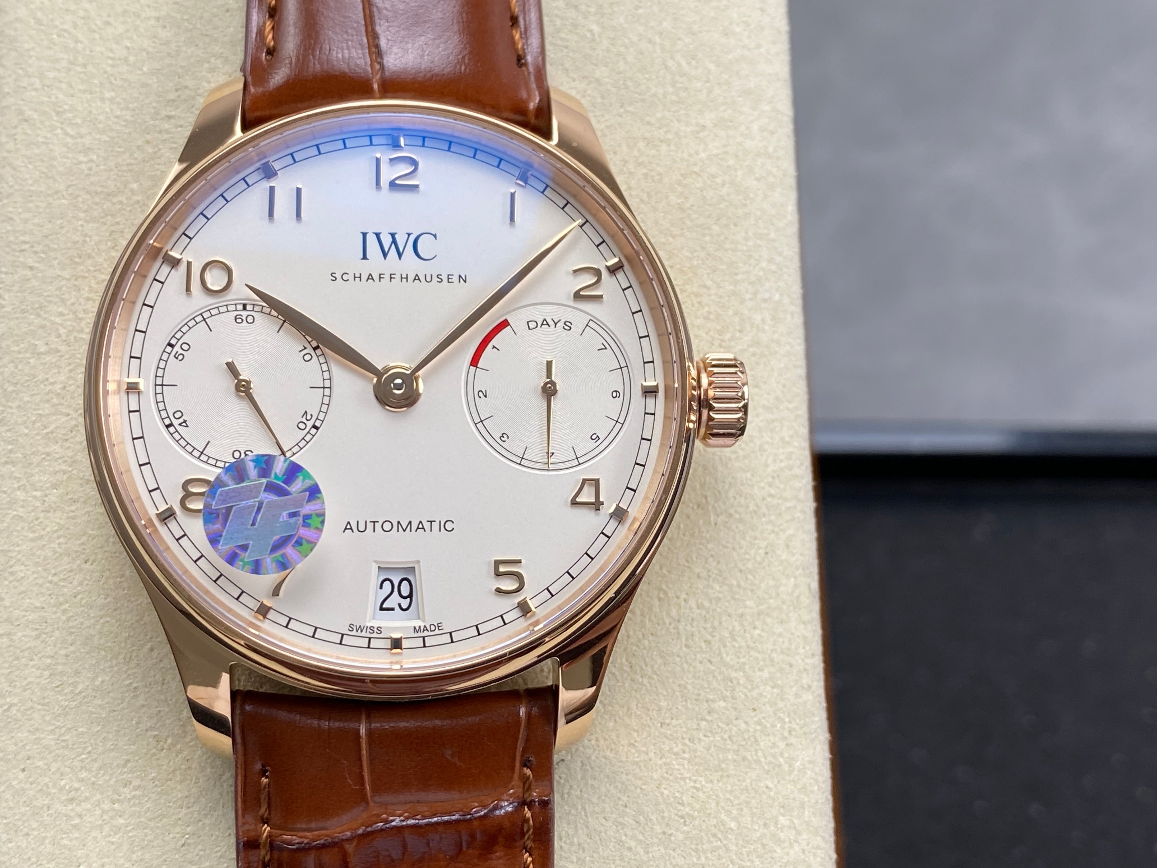 IWC Portuguese 42mm Cream Dial Pink Gold Case Leather