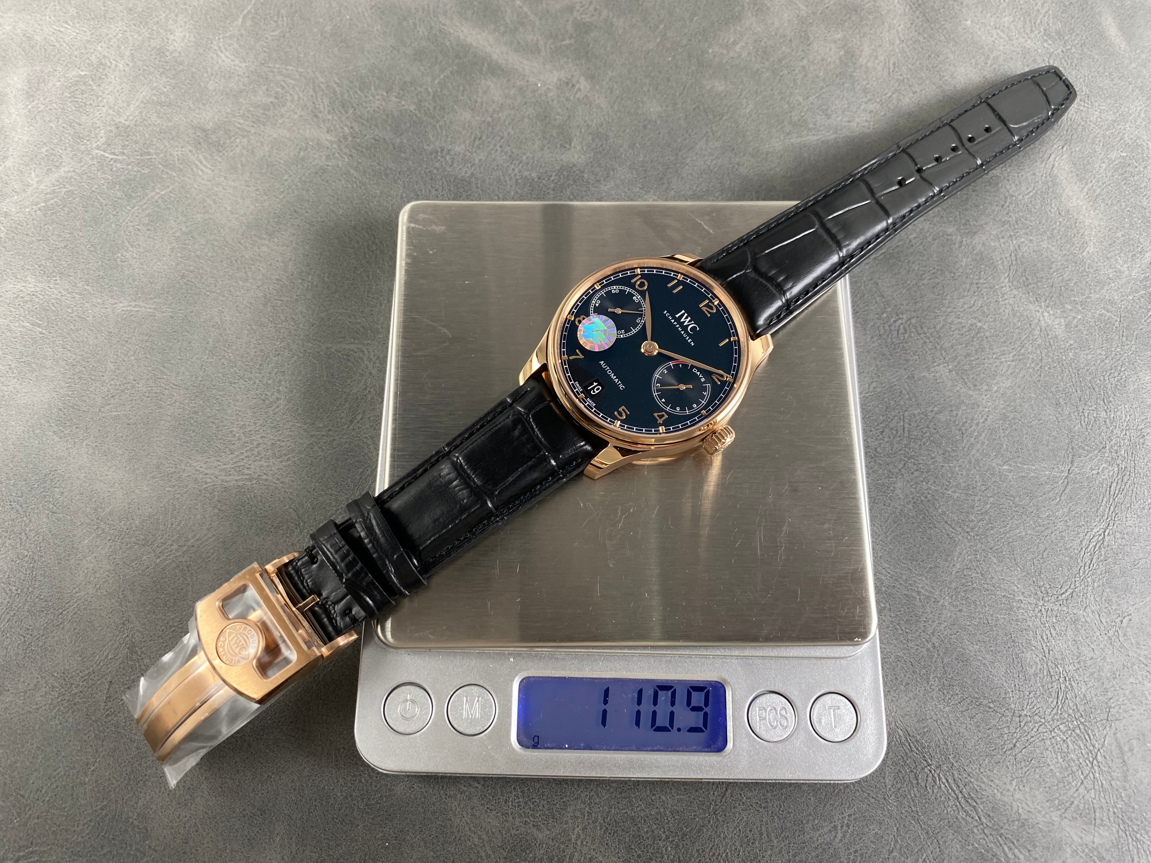 IWC Portuguese 42mm Black Dial Pink Gold Case Leather