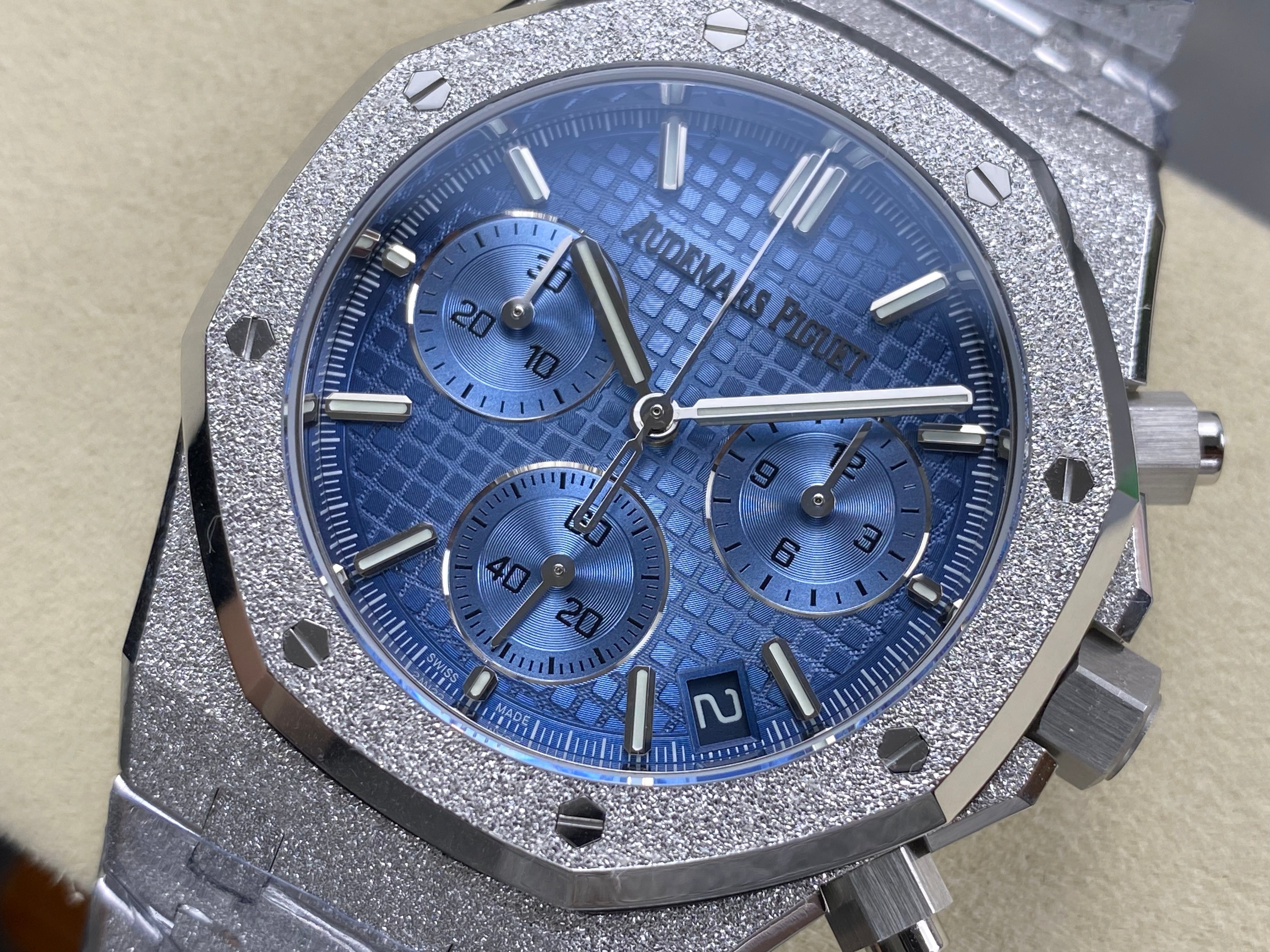 Audemars Piguet Royal Oak Chronograph 41mm Frosted Steel Case Blue Dial
